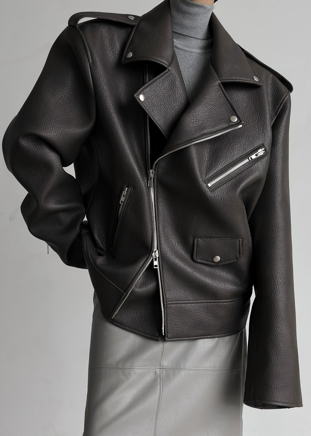 Chicago Oversized Biker Jacket - Charcoal β view 2 of 11
