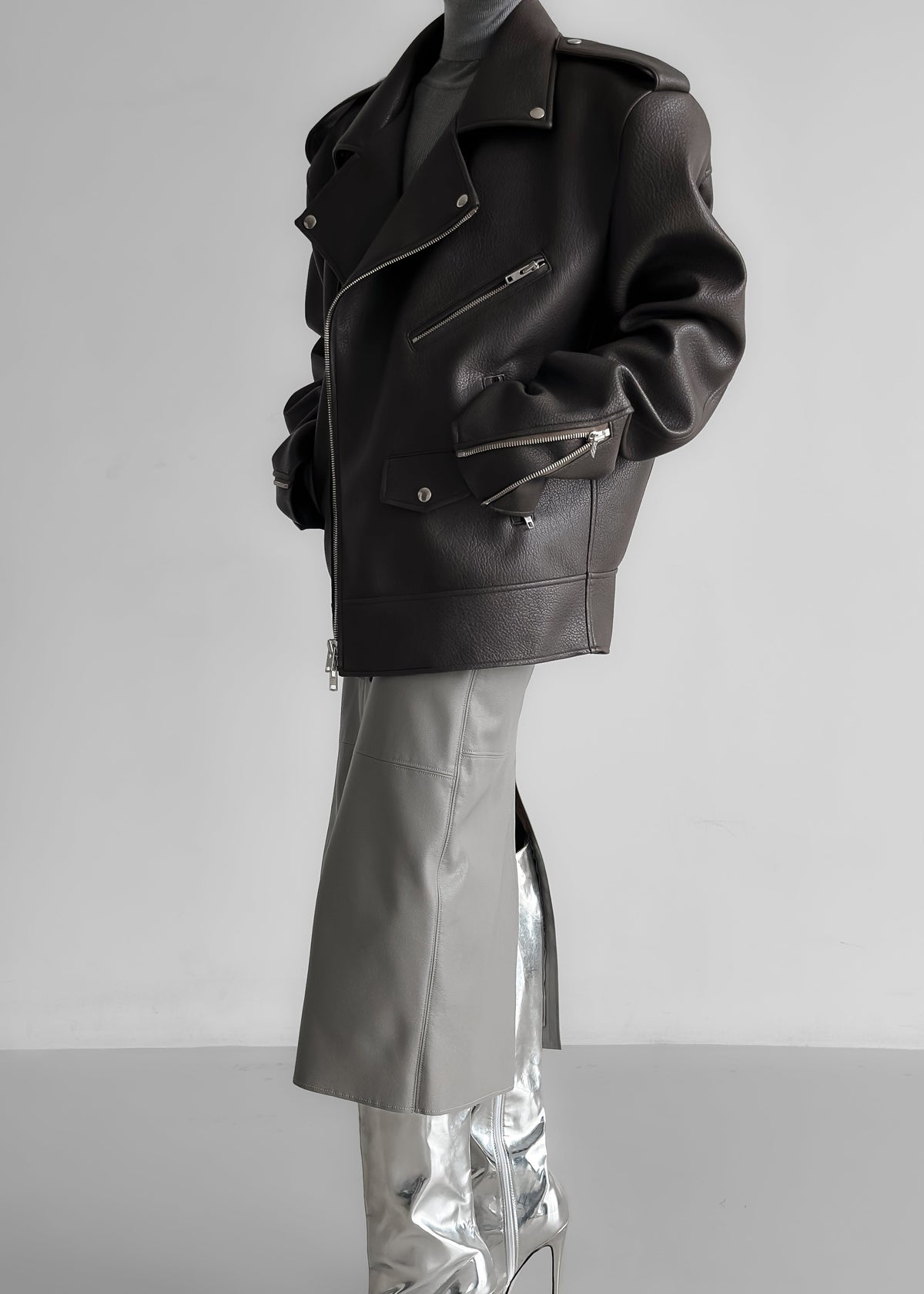 Chicago Oversized Biker Jacket - Charcoal β view 9 of 11