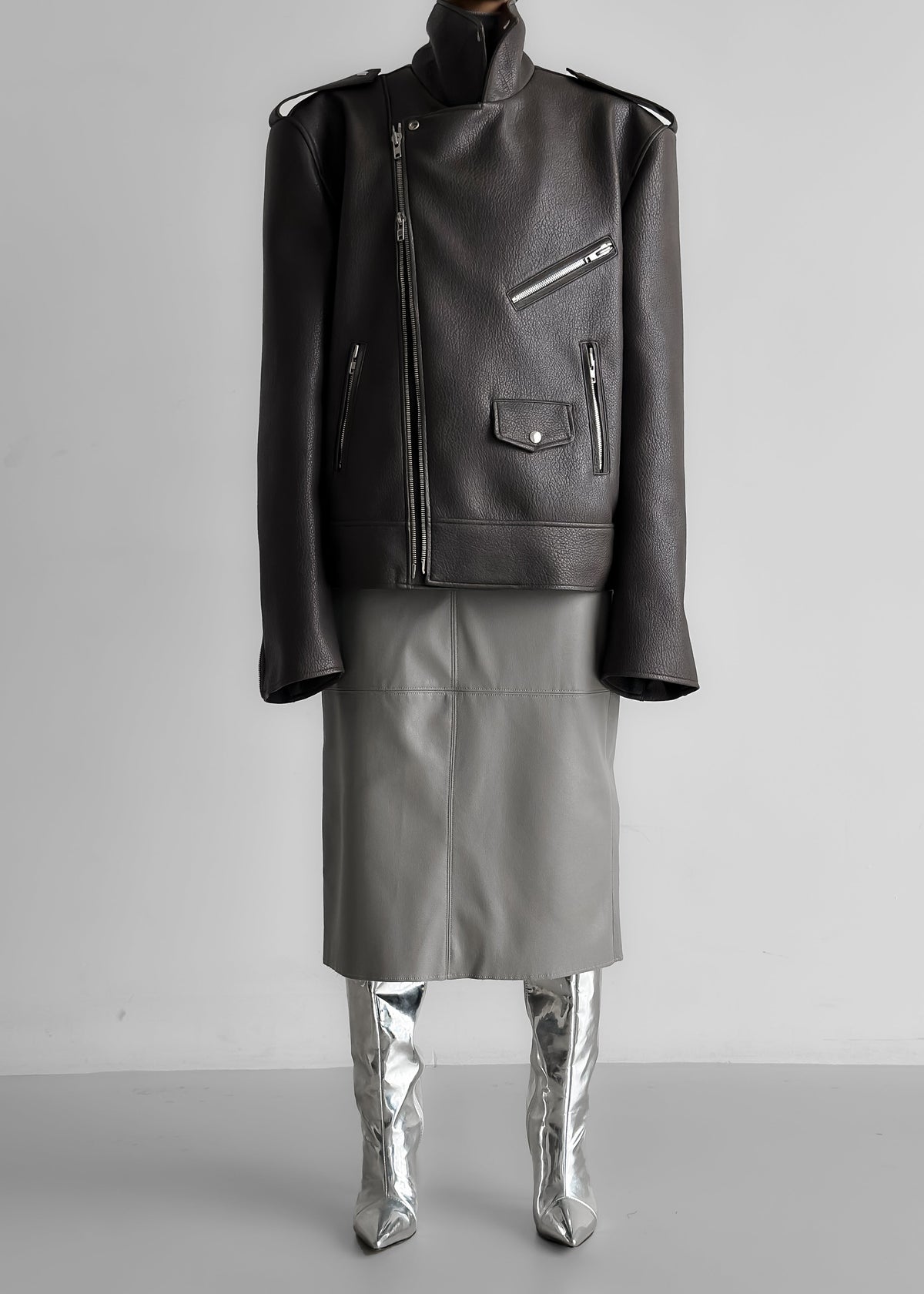 Chicago Oversized Biker Jacket - Charcoal β view 10 of 11