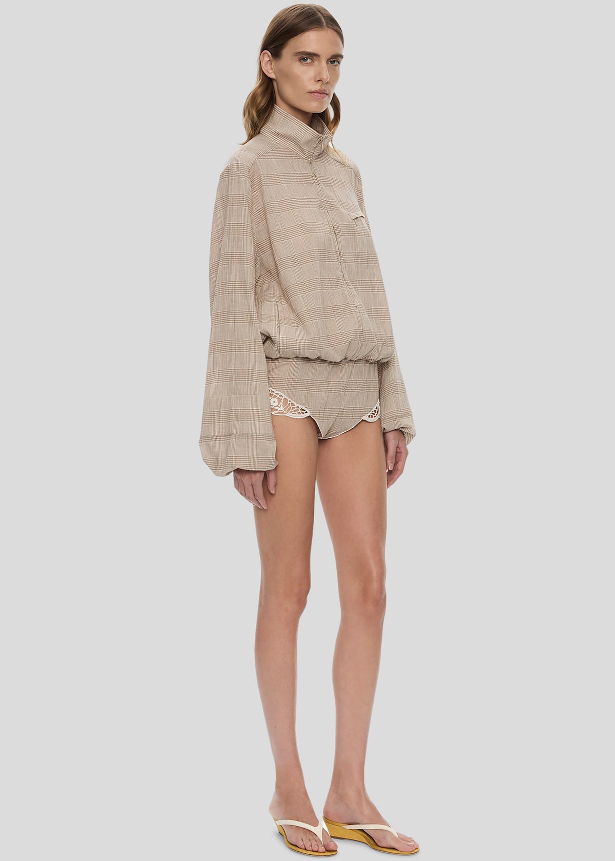 Christopher Esber Batiste Embroidered Handkerchief One Piece - Sepia Check β view 4 of 5