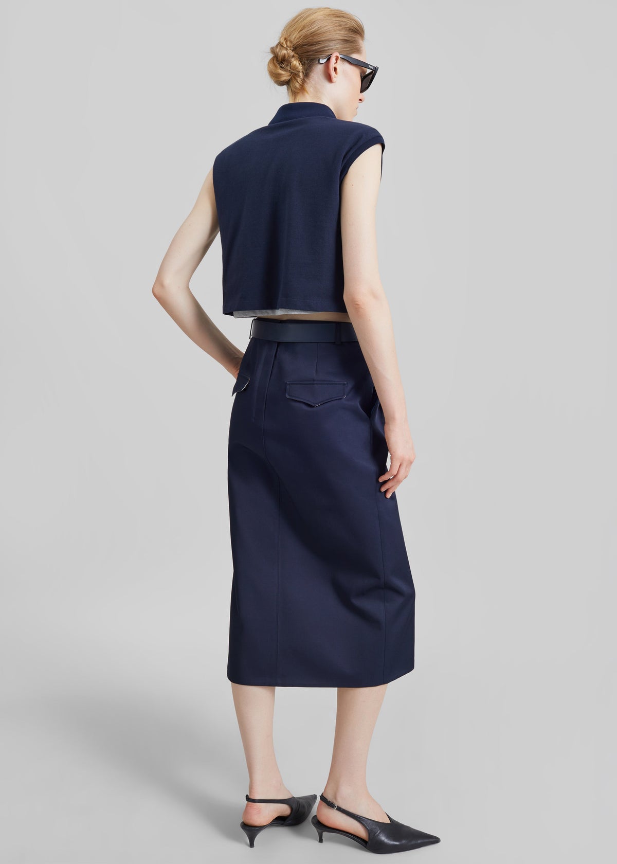 Claira Cropped Sleeveless Polo Top - Dark Navy β view 6 of 7