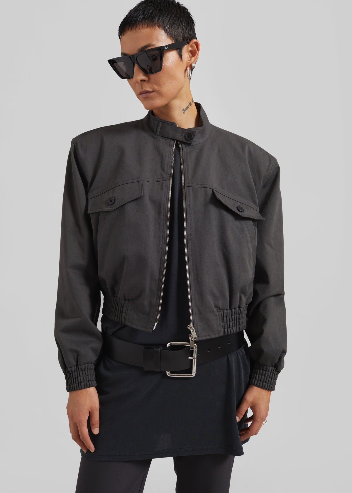 Cobain Padded Cropped Bomber - Charcoal β view 5 of 10