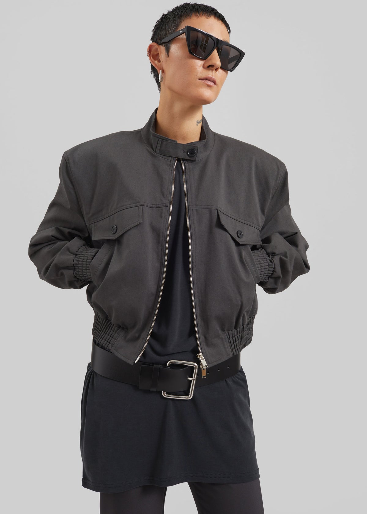 Cobain Padded Cropped Bomber - Charcoal β view 7 of 10
