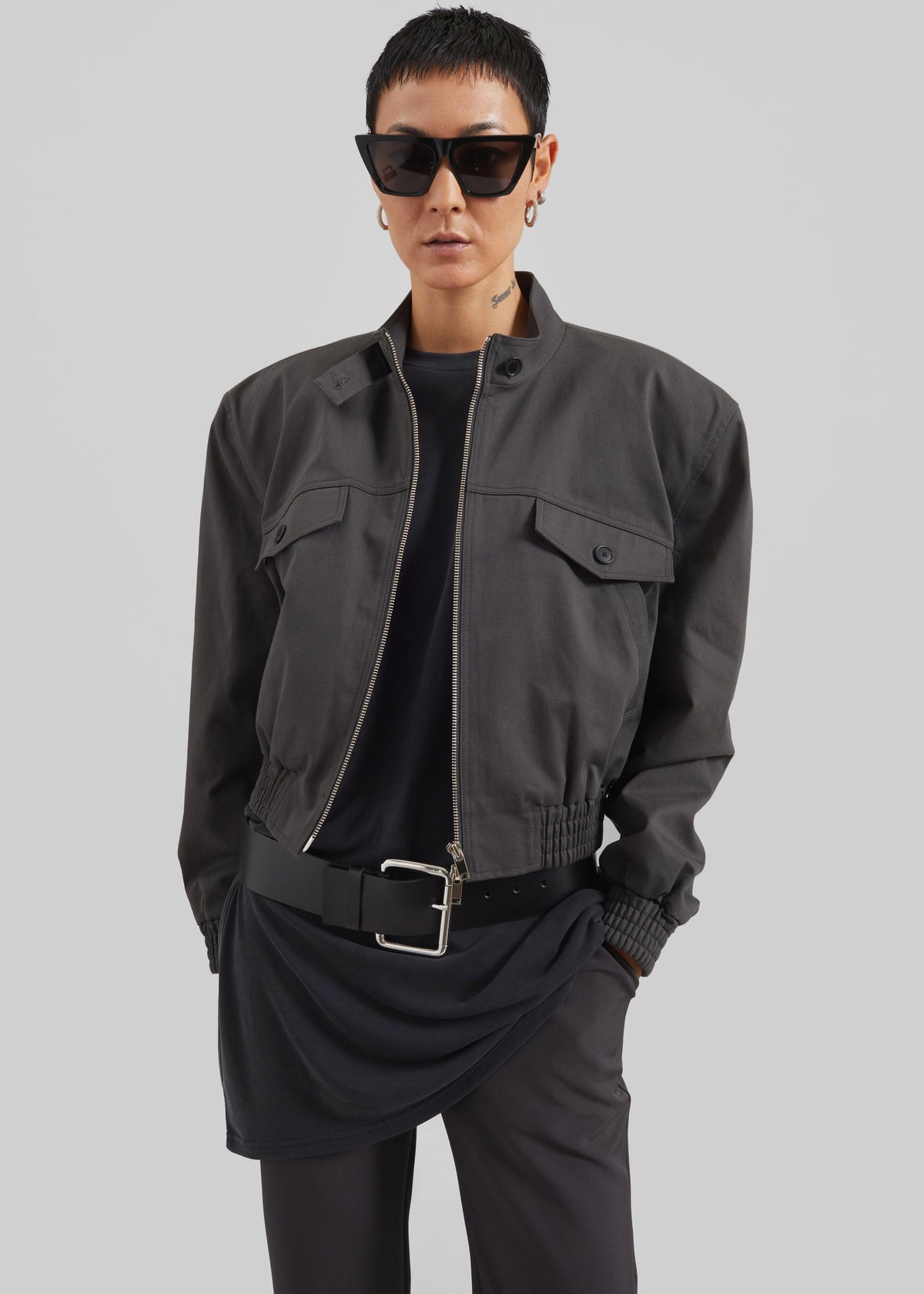 Cobain Padded Cropped Bomber - Charcoal β view 1 of 10