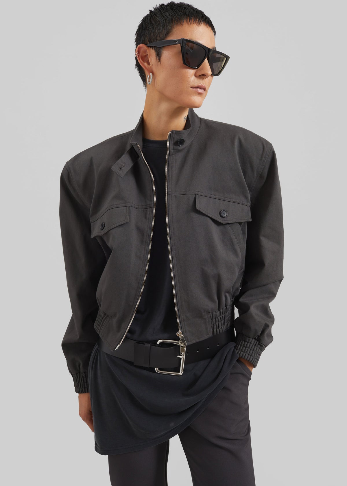 Cobain Padded Cropped Bomber - Charcoal β view 8 of 10