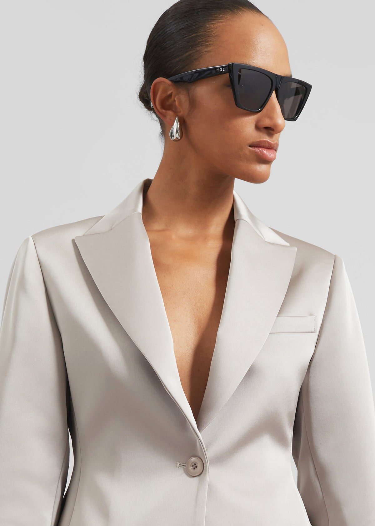 Colette Hourglass Satin Blazer - Light Taupe β view 3 of 9
