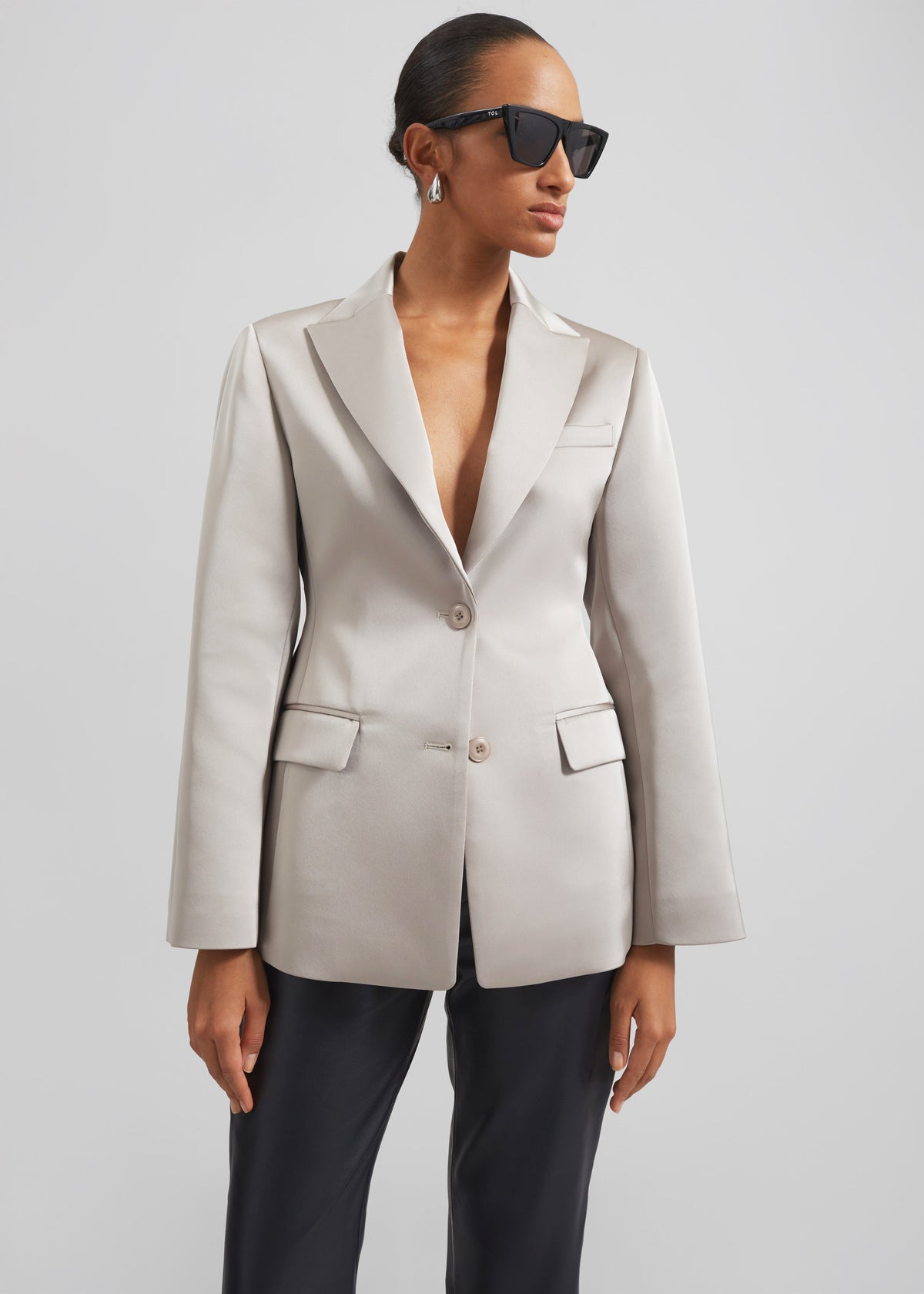 Colette Hourglass Satin Blazer - Light Taupe β view 2 of 9