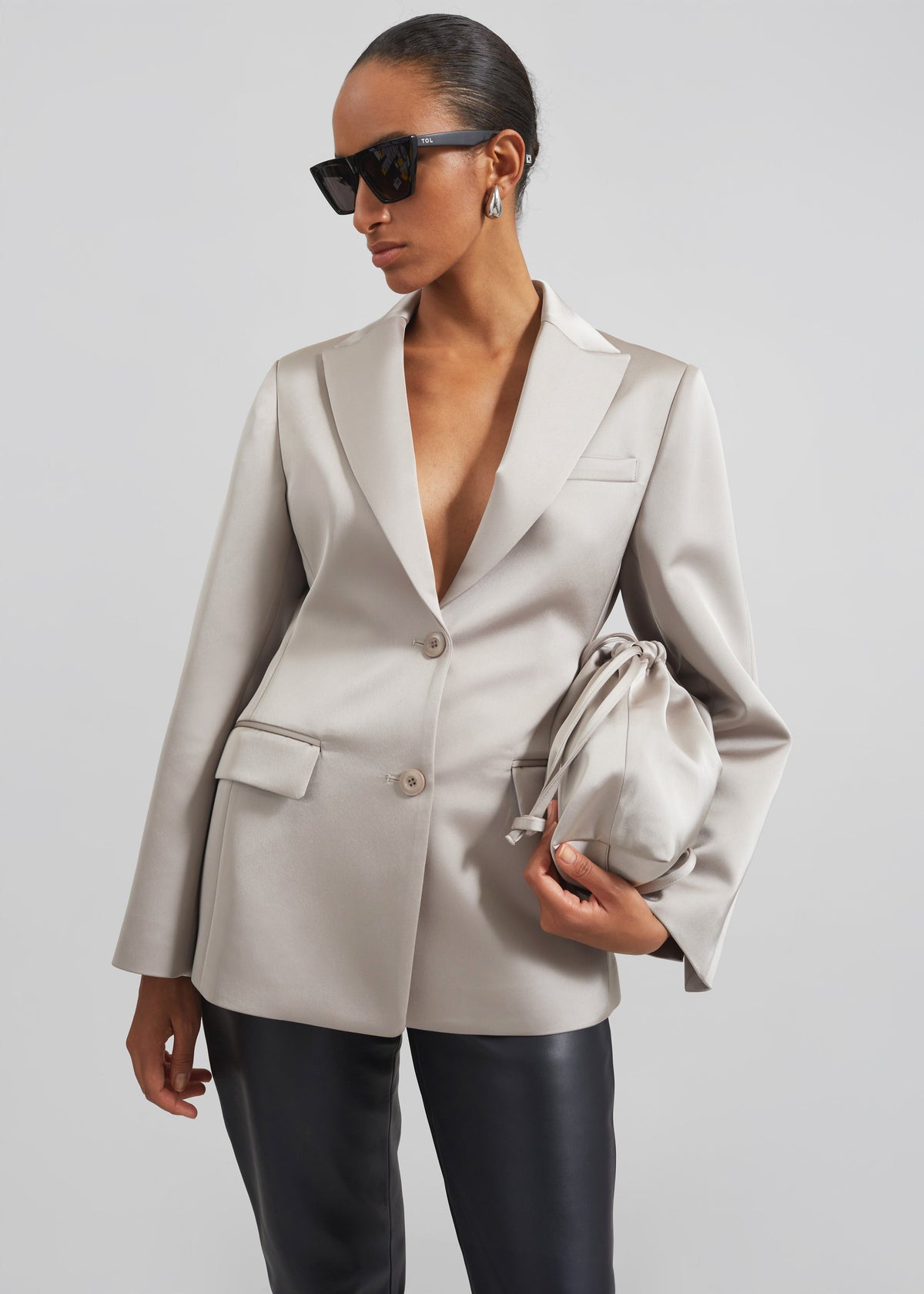 Colette Hourglass Satin Blazer - Light Taupe β view 7 of 9