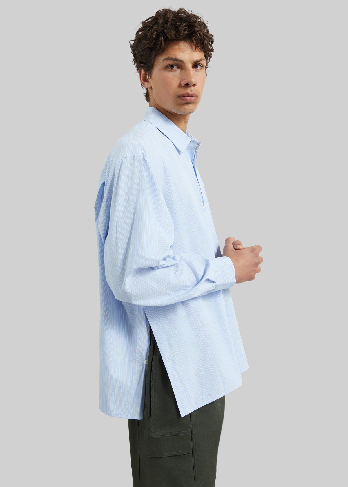 Colhame Adjustable Hem Shirt - Blue/White Stripe β view 4 of 8