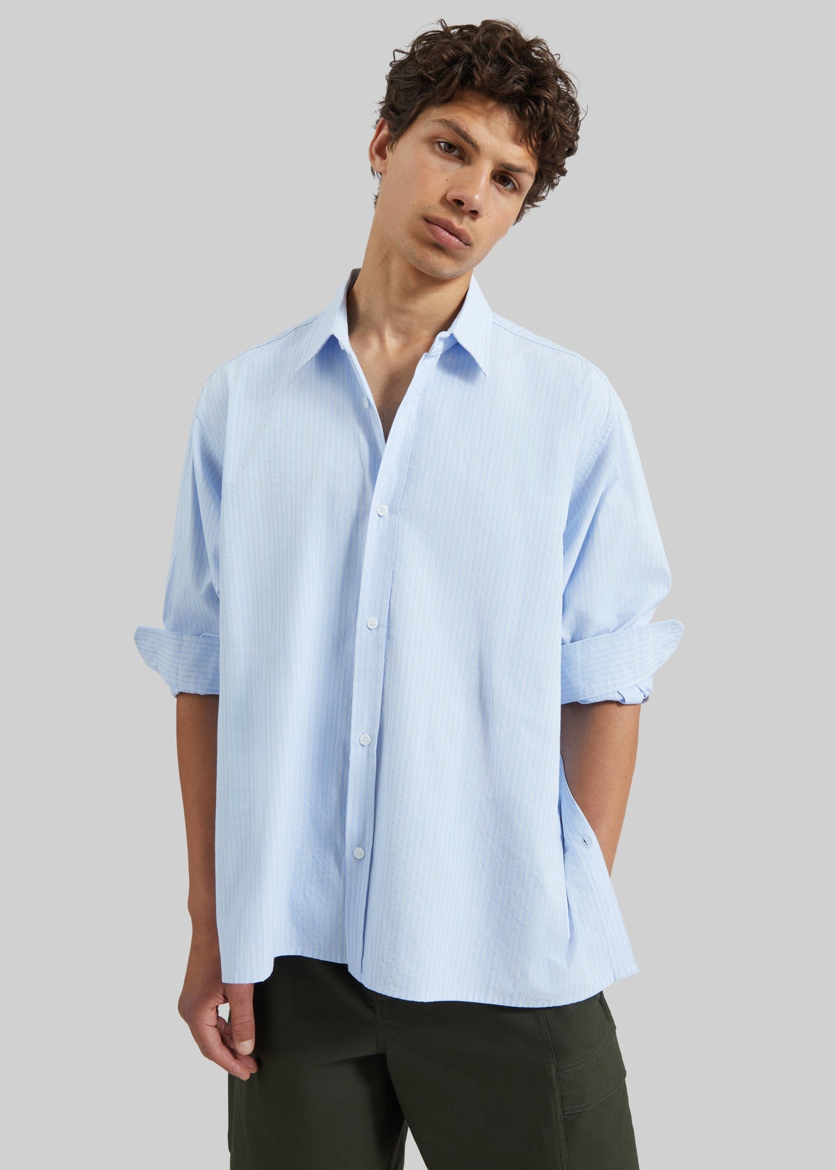 Colhame Adjustable Hem Shirt - Blue/White Stripe β view 6 of 8