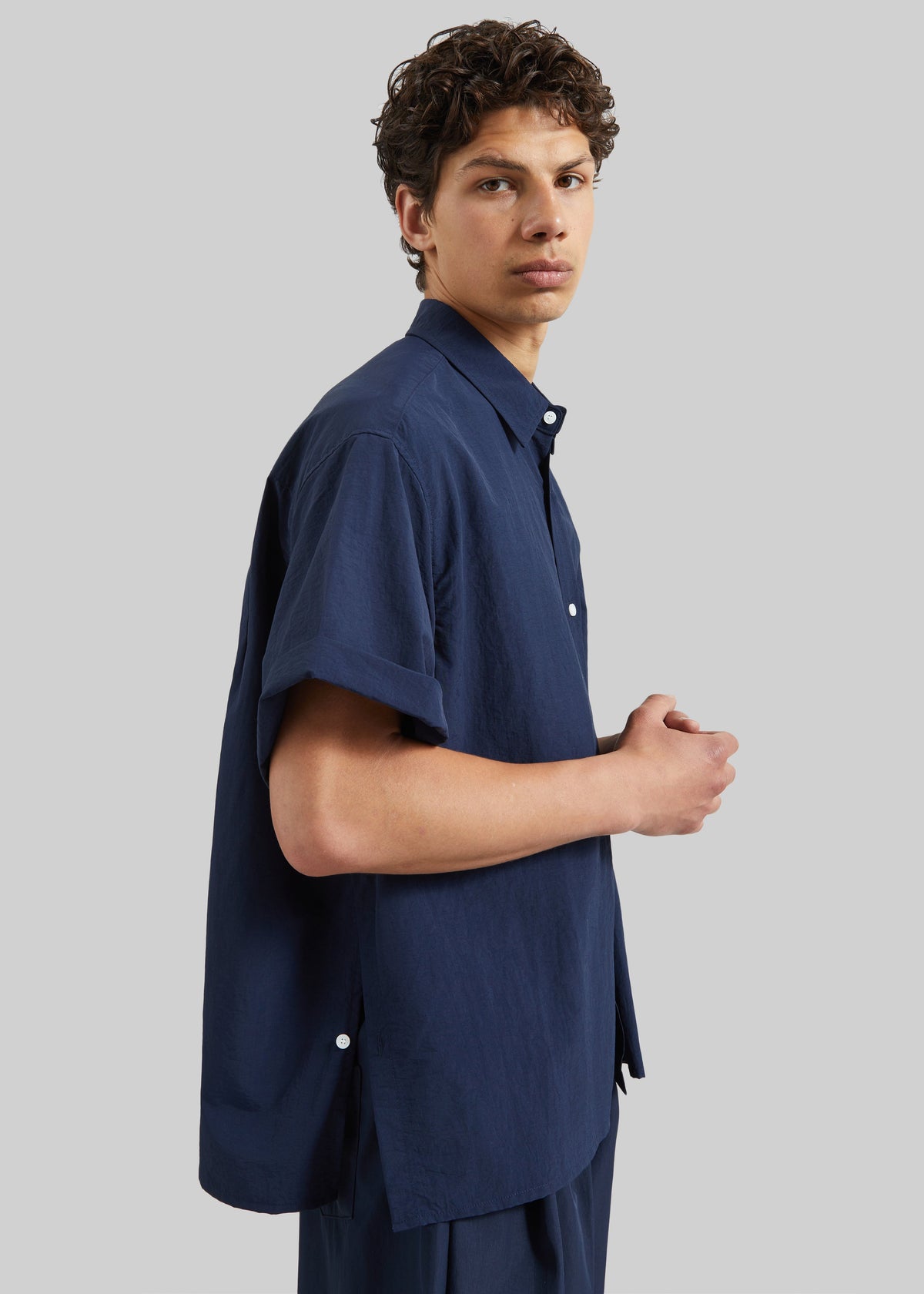 Colhame Adjustable Hem Short Sleeve Shirt - Navy β view 4 of 7