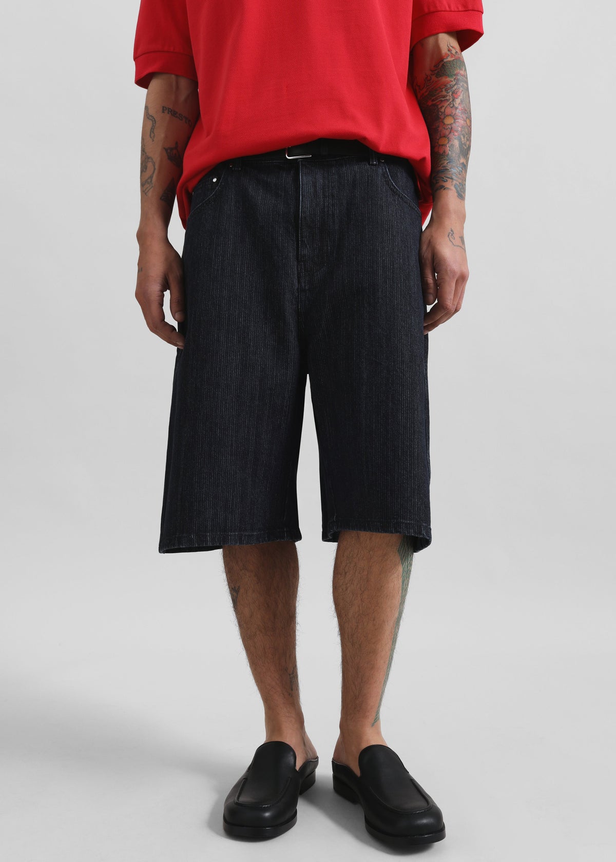 Colville Pinstripe Denim Bermuda Shorts - Dark Wash β view 1 of 9