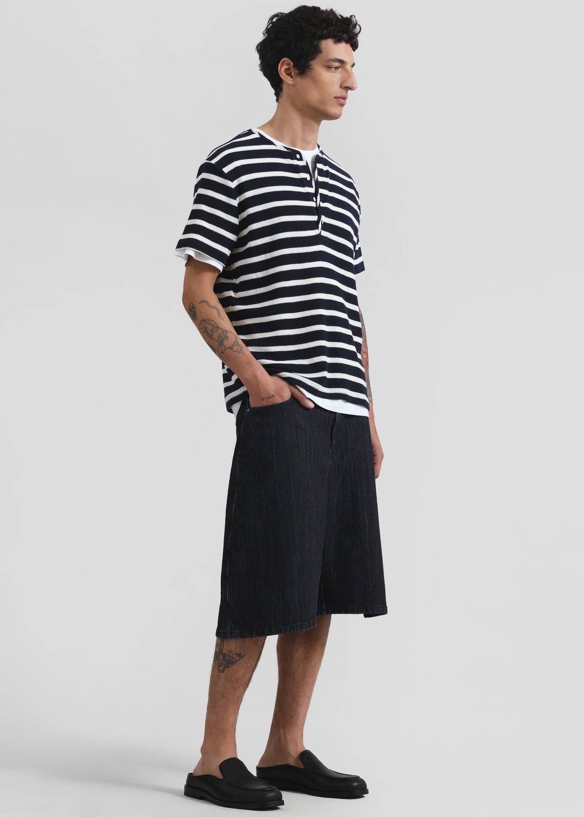 Colville Pinstripe Denim Bermuda Shorts - Dark Wash β view 2 of 9