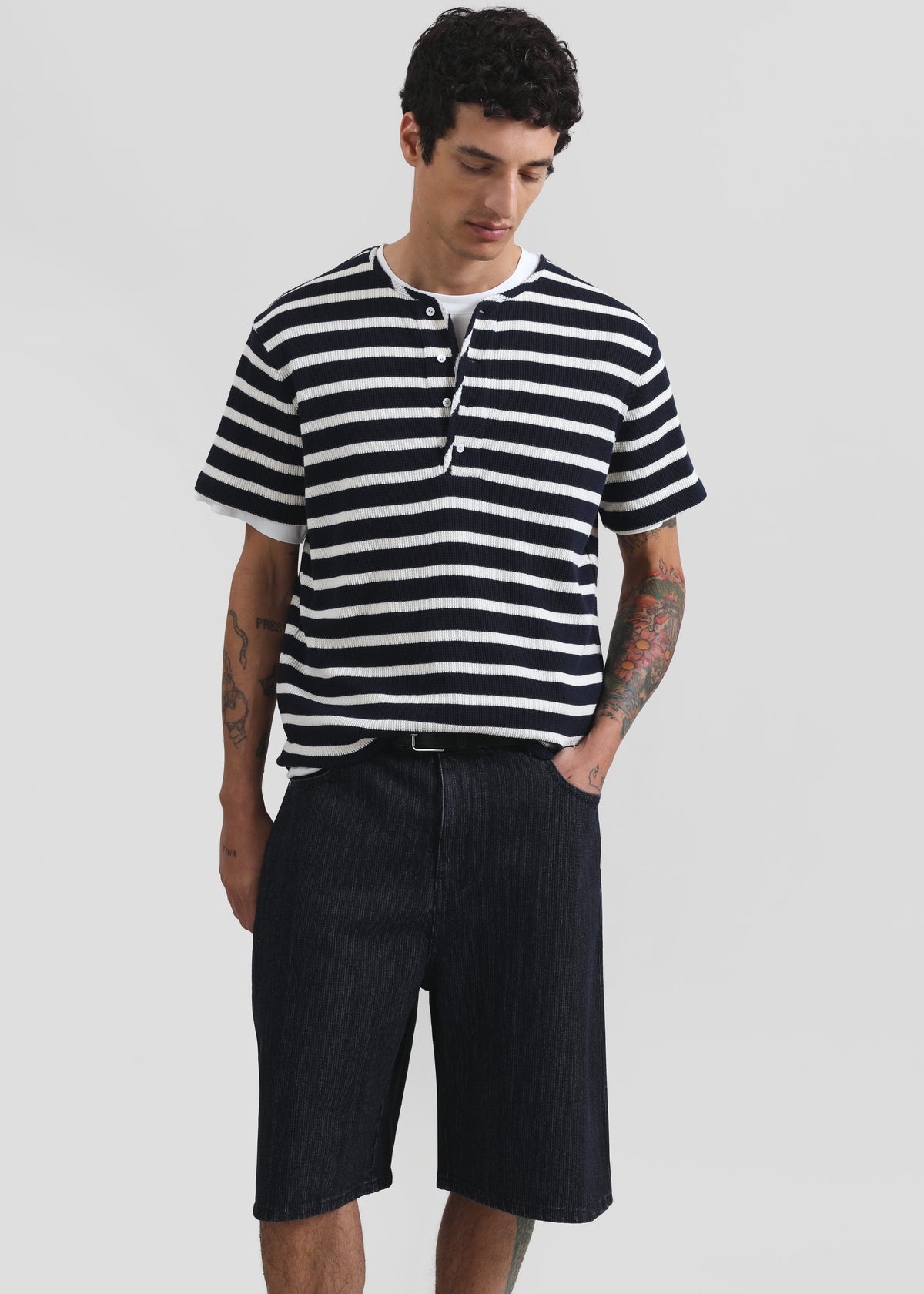 Colville Pinstripe Denim Bermuda Shorts - Dark Wash β view 3 of 9