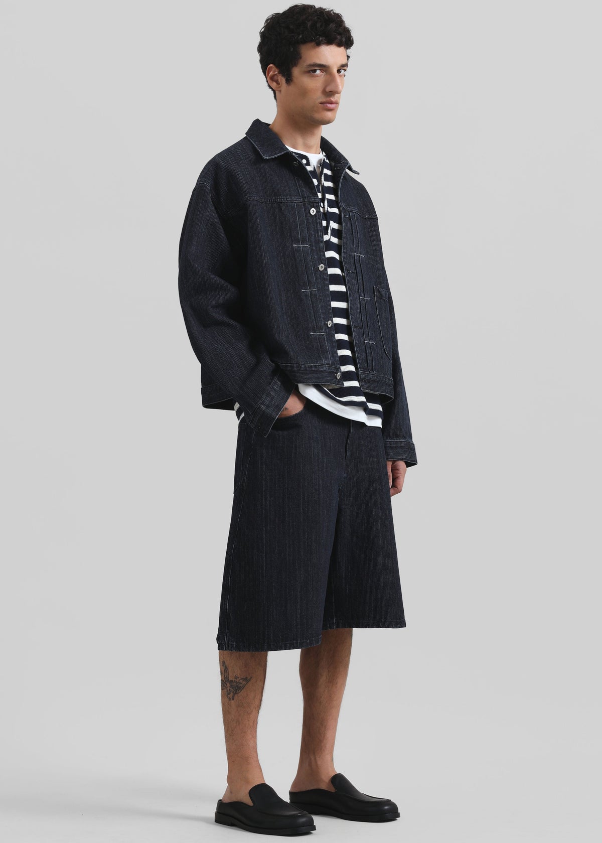 Colville Pinstripe Denim Bermuda Shorts - Dark Wash β view 5 of 9