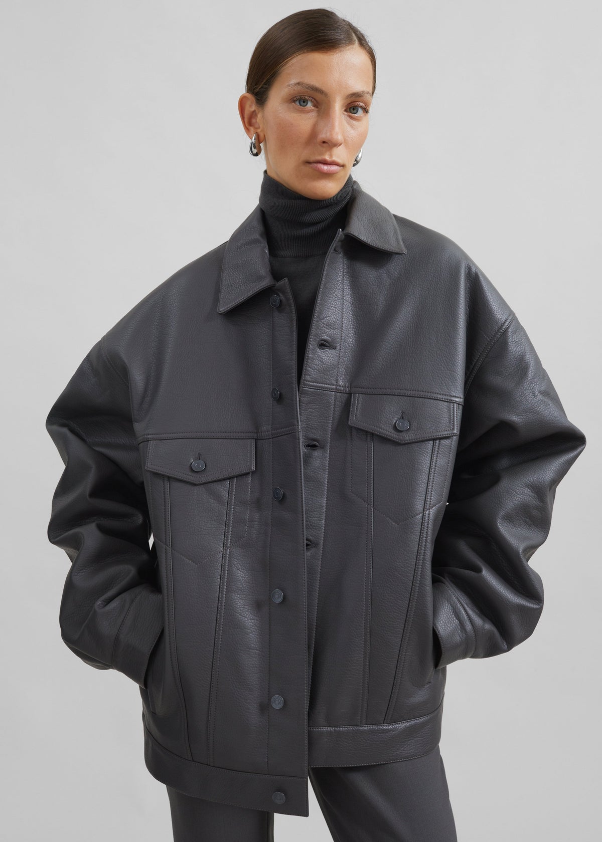 Conan Faux Leather Jacket - Dark Grey β view 4 of 14