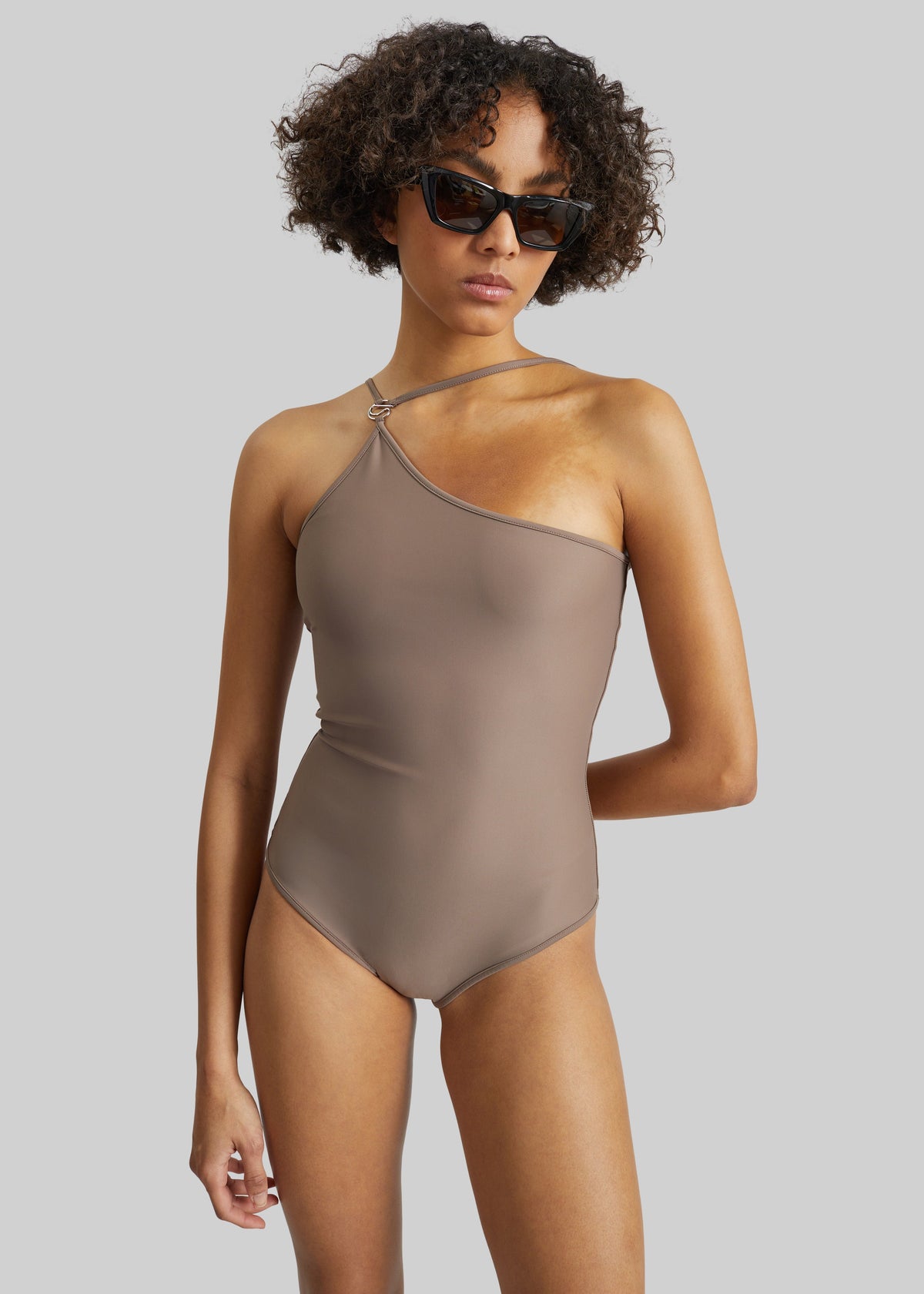 Coperni One Shoulder Swimsuit - Brown β view 3 of 4