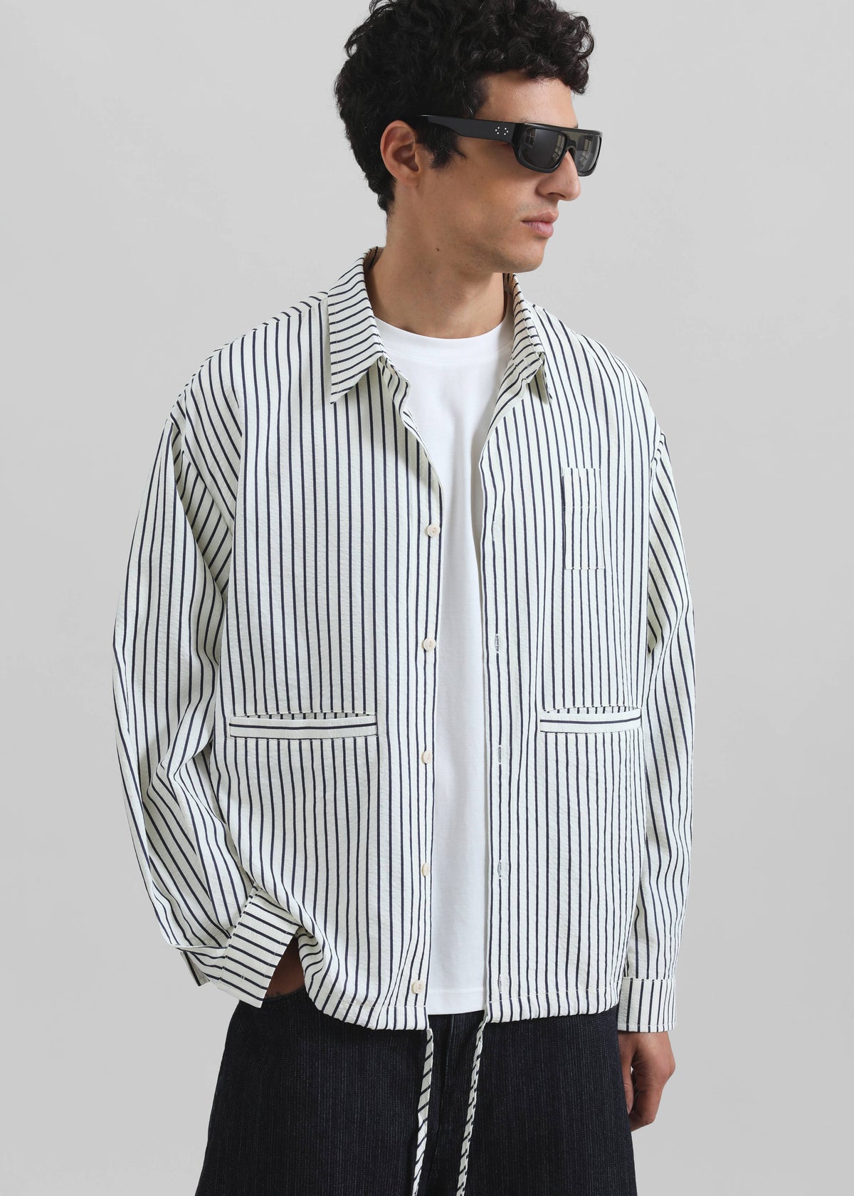 Corwin Shirt Jacket - White/Navy Stripe β view 2 of 7