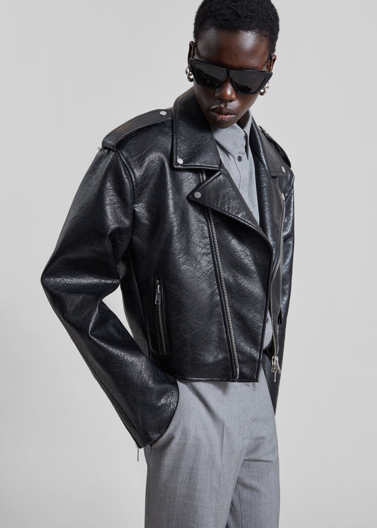 Daphne Cropped Biker Jacket - Black β view 1 of 7
