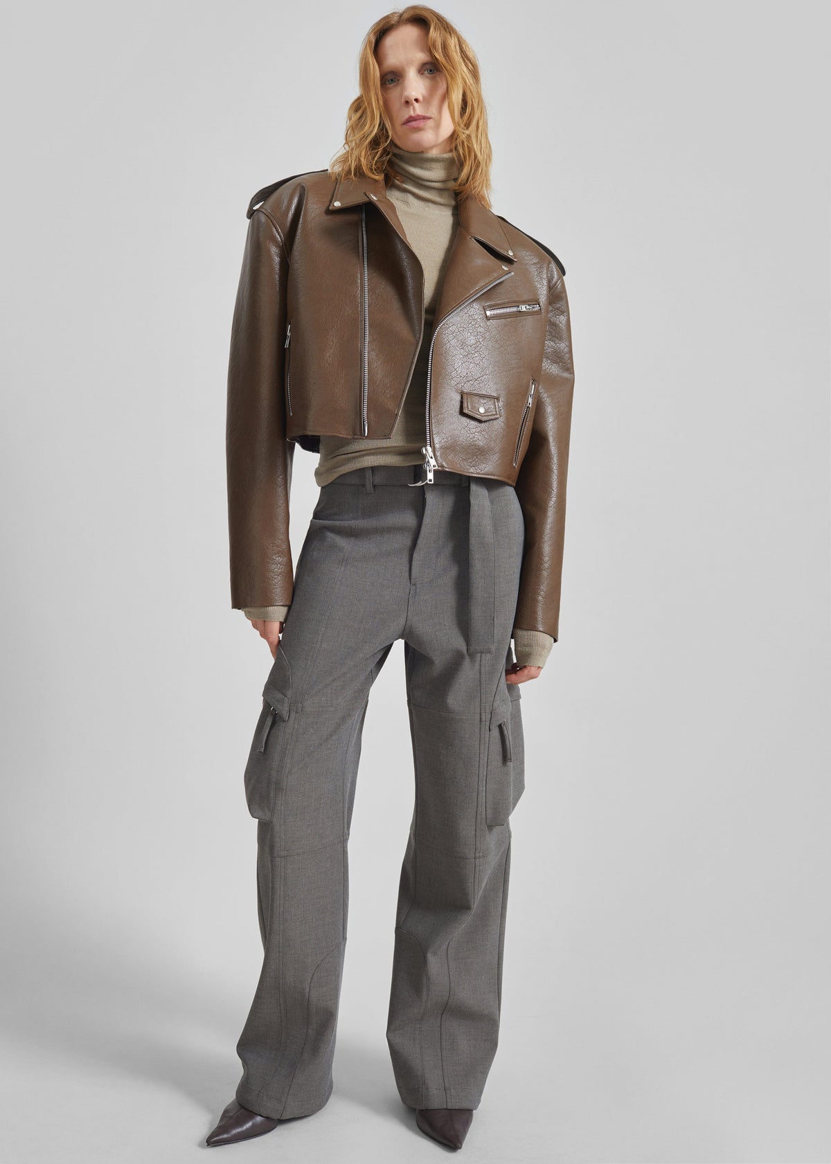 Daphne Cropped Biker Jacket - Brown β view 4 of 7