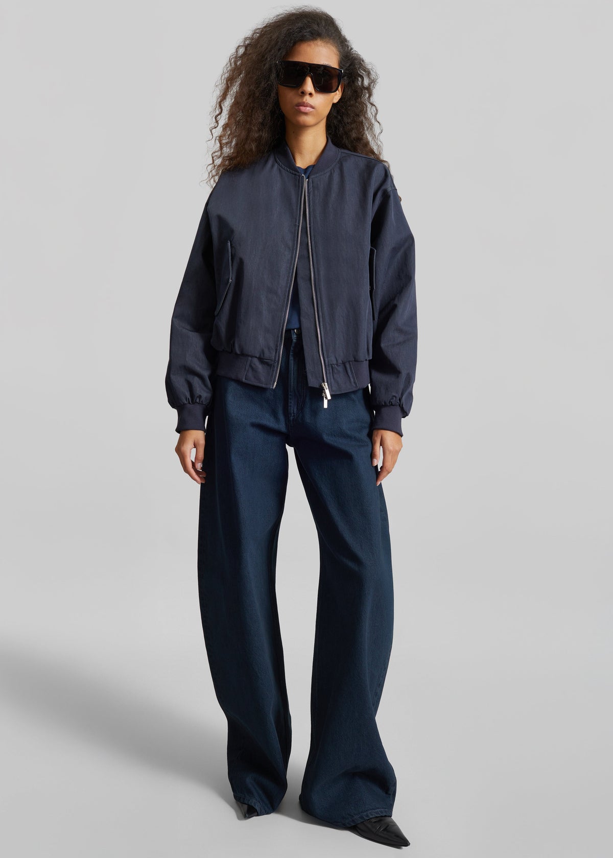 Davron Denim Effect Bomber Jacket - Dark Navy β view 2 of 8