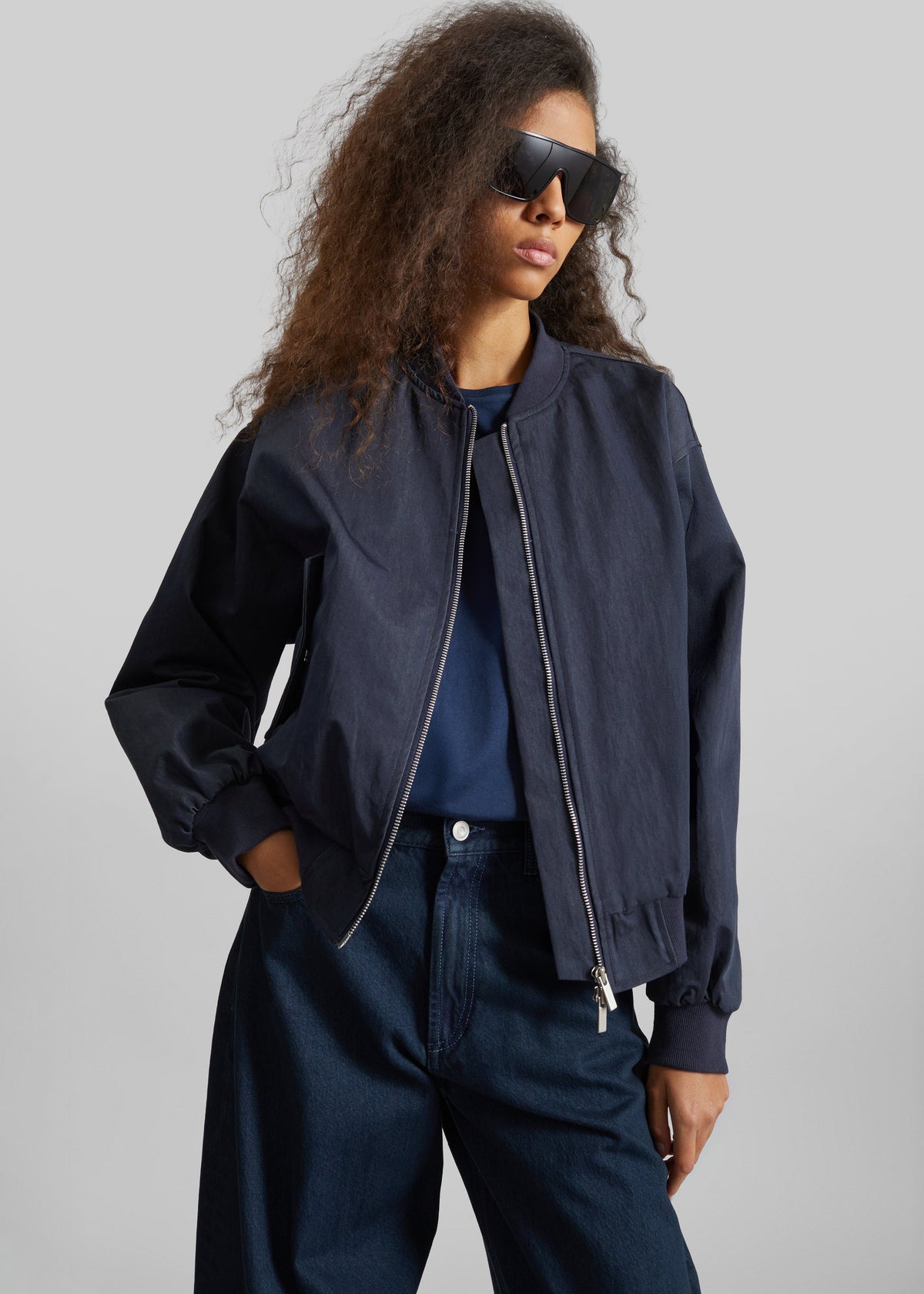 Davron Denim Effect Bomber Jacket - Dark Navy β view 4 of 8