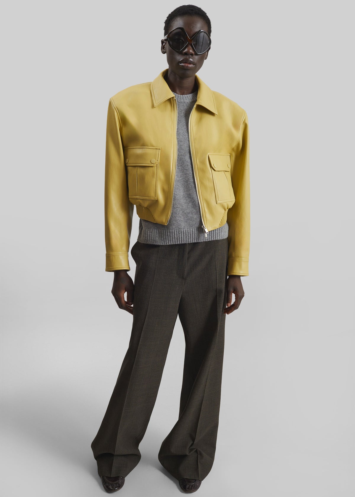 Denain Faux Leather Cropped Bomber Jacket - Yellow β view 5 of 7