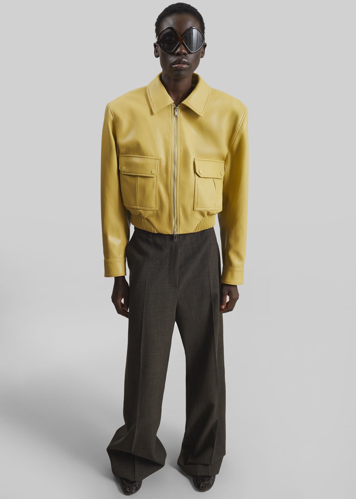Denain Faux Leather Cropped Bomber Jacket - Yellow β view 4 of 7