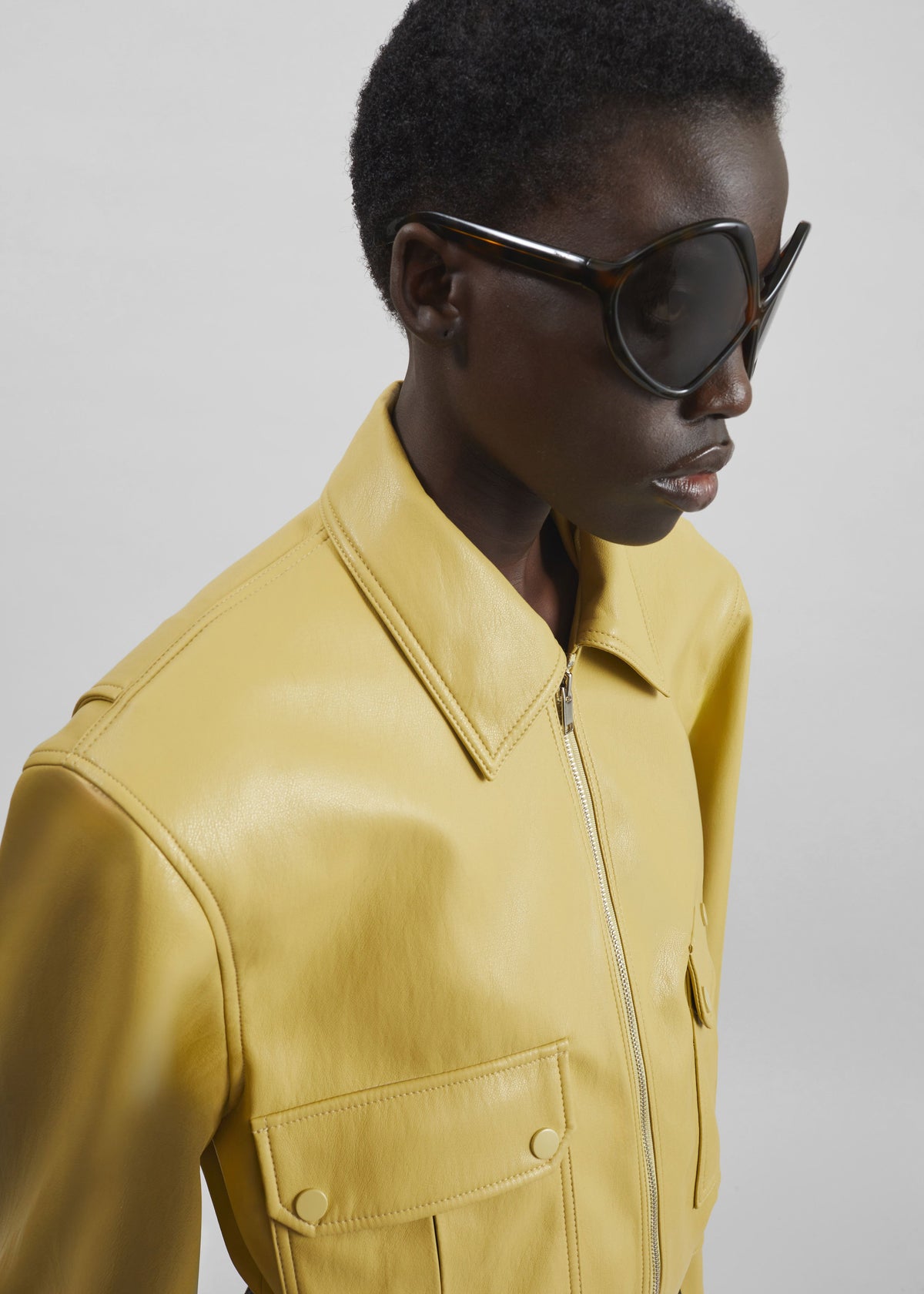 Denain Faux Leather Cropped Bomber Jacket - Yellow β view 1 of 7