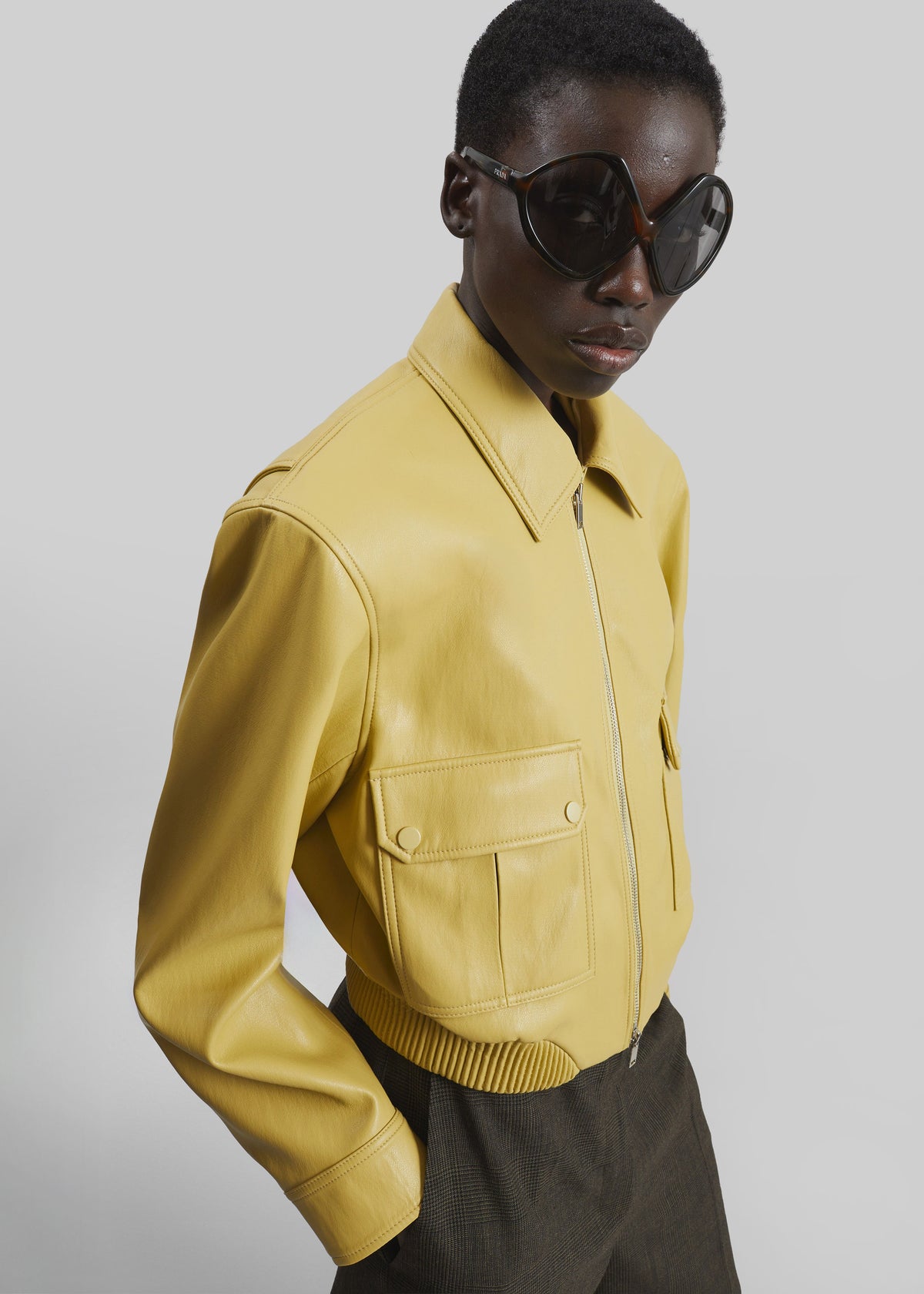 Denain Faux Leather Cropped Bomber Jacket - Yellow β view 2 of 7