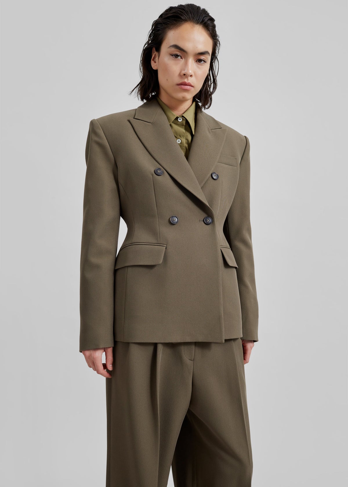 Dina Double Breasted Blazer - Khaki β view 2 of 11