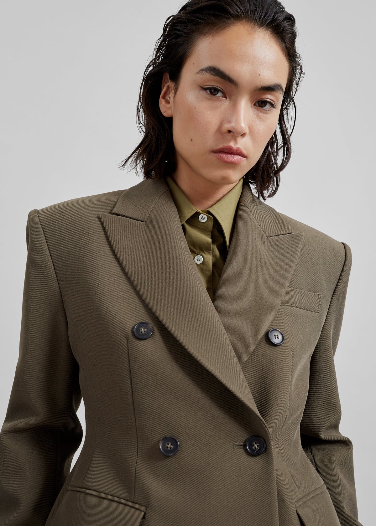 Dina Double Breasted Blazer - Khaki β view 5 of 11
