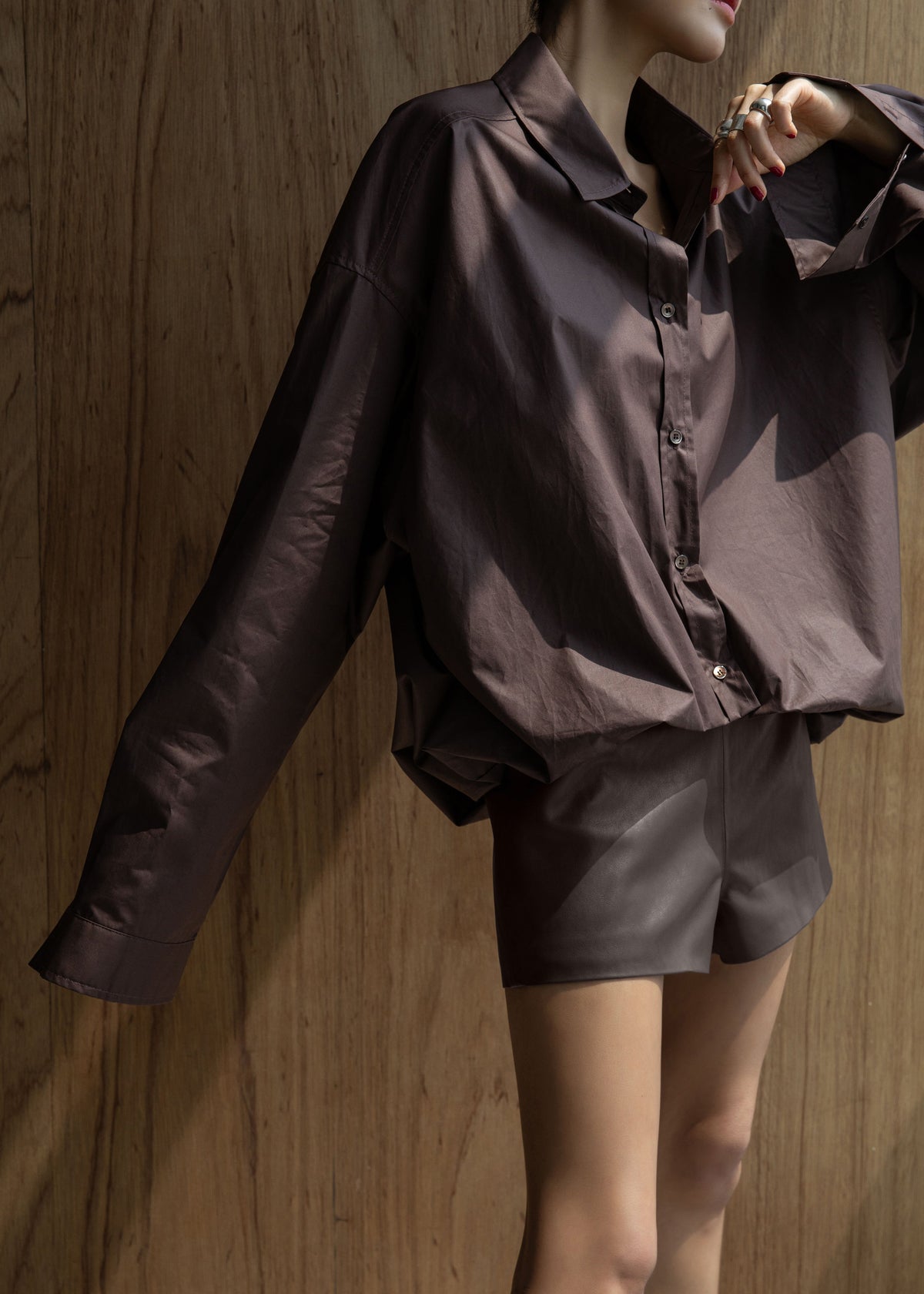 Dreux Faux Leather Hot Pants - Brown β view 9 of 11