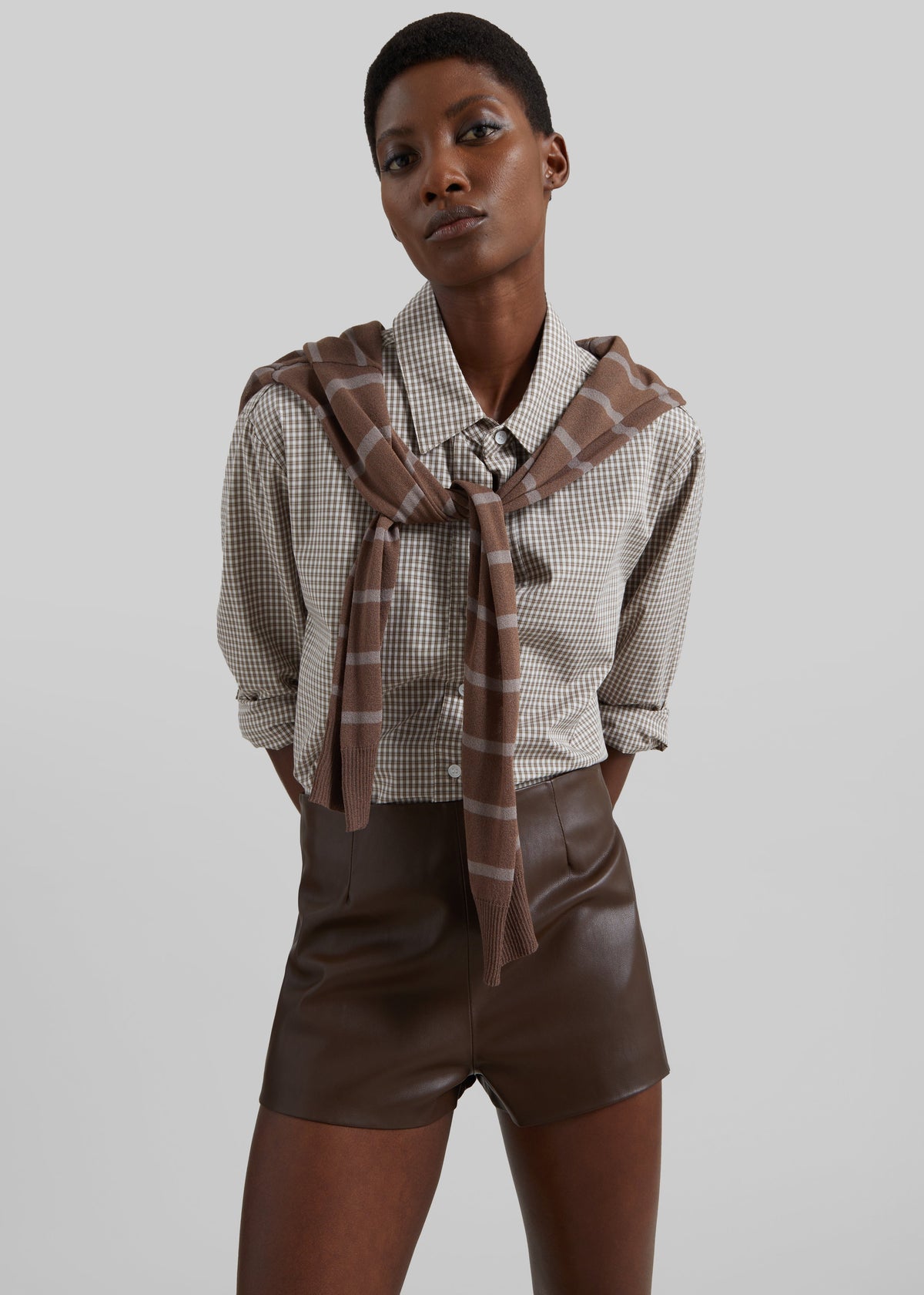 Dreux Faux Leather Hot Pants - Brown β view 1 of 11