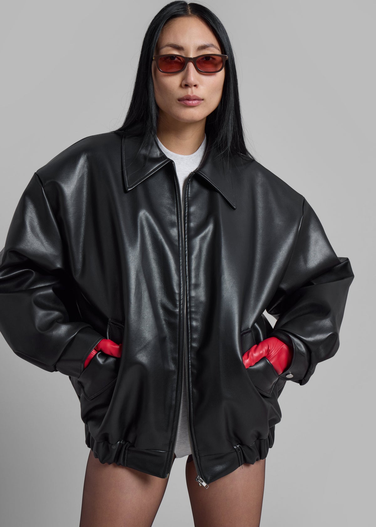 Elden Faux Leather Bomber Jacket - Black β view 6 of 7