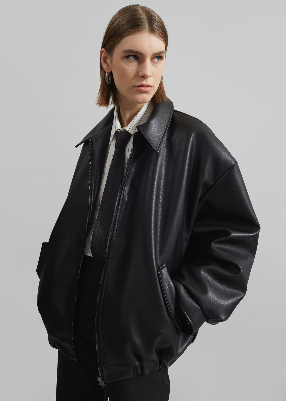 Elden Faux Leather Bomber Jacket - Black β view 3 of 7