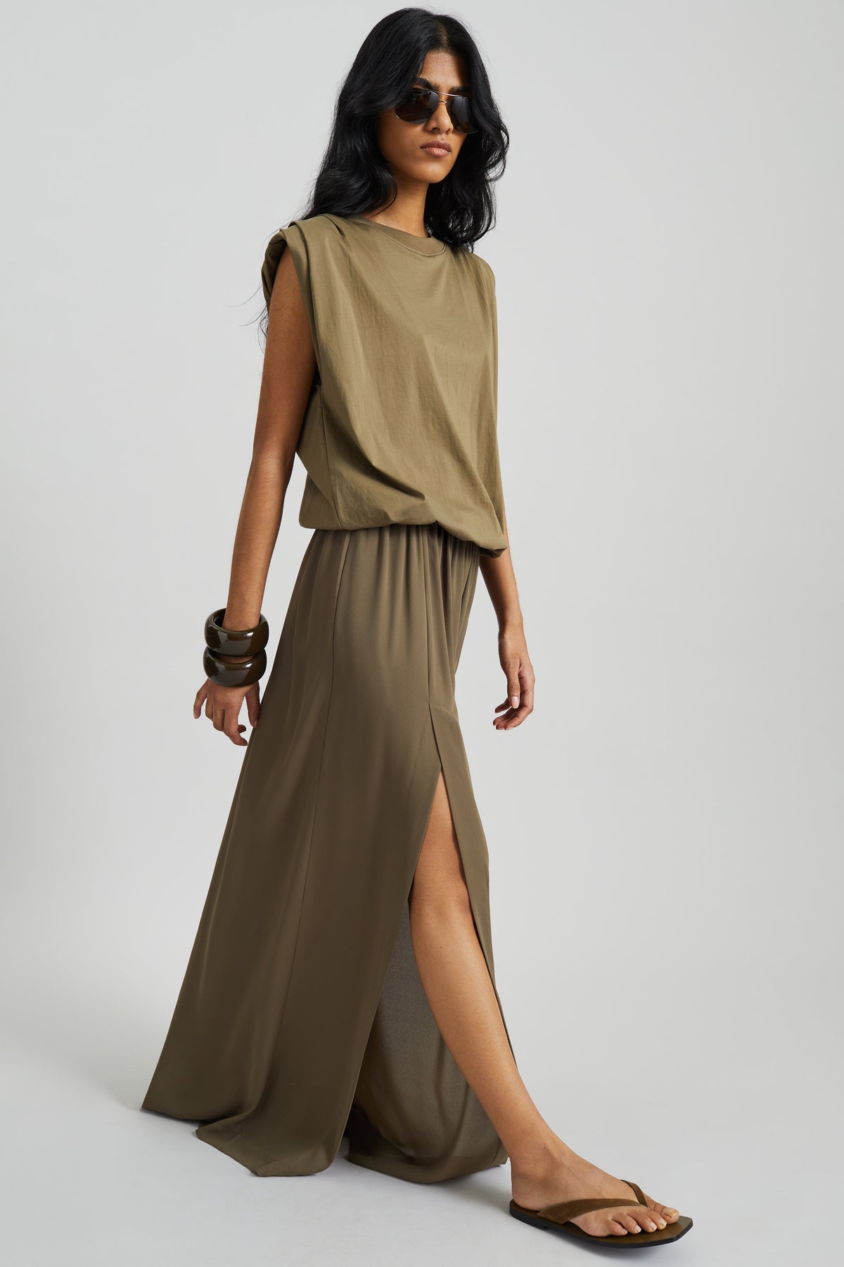 Elie Silk Fluid Maxi Skirt - Olive β view 5 of 8