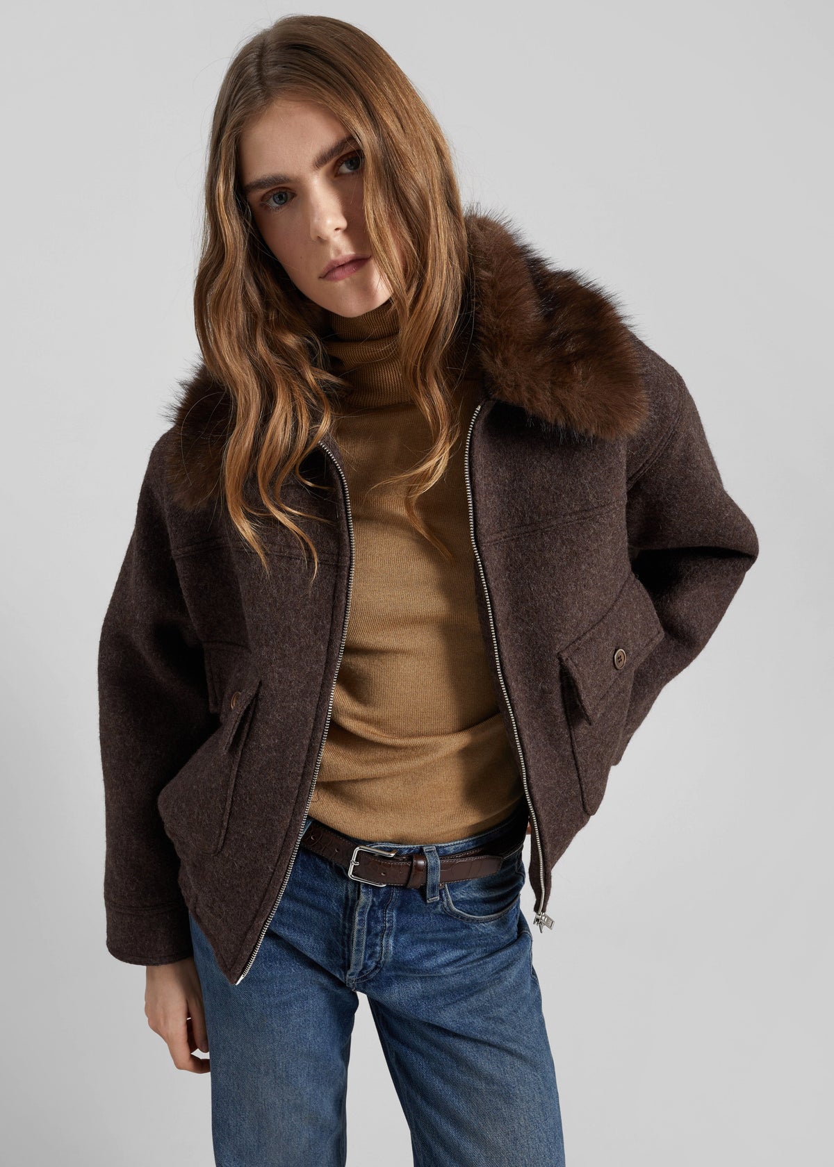 Elmont Brushed Wool Quilted Jacket - Brown β view 2 of 8