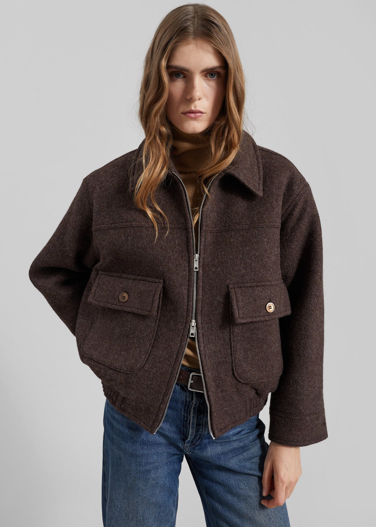 Elmont Brushed Wool Quilted Jacket - Brown β view 1 of 8