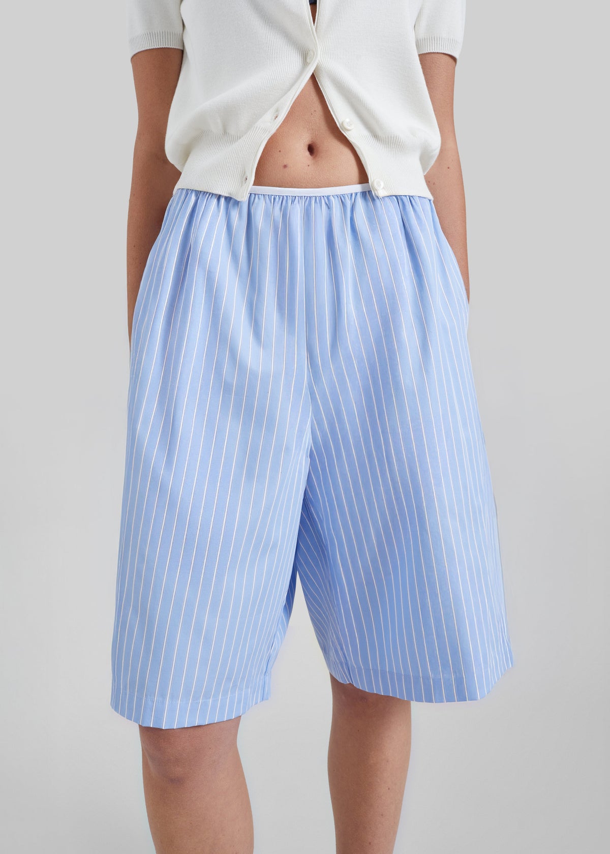 Elyn Cotton Bermuda Shorts - Blue/White Stripe β view 6 of 9