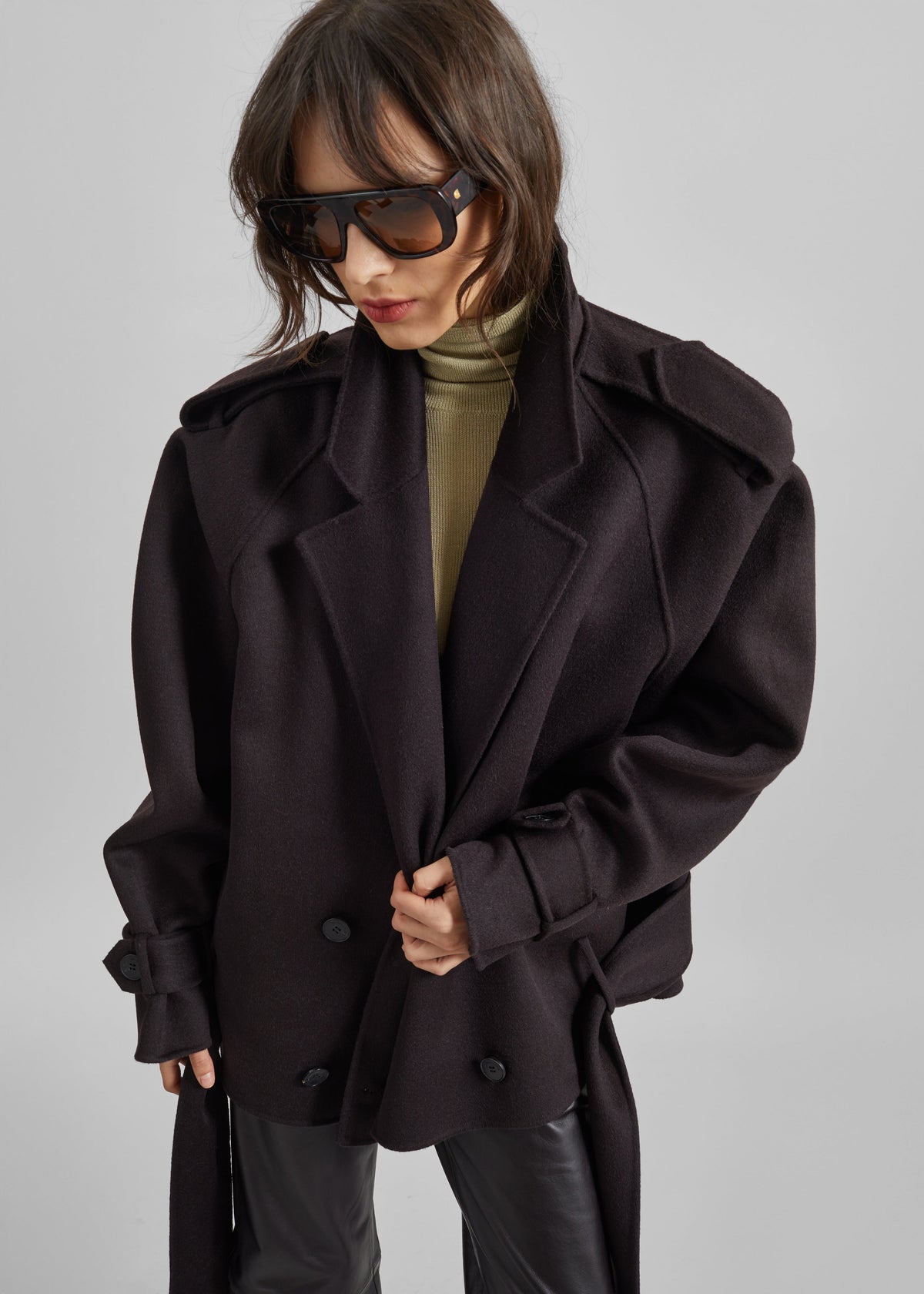 Elys Short Wool Trench - Dark Plum β view 3 of 10