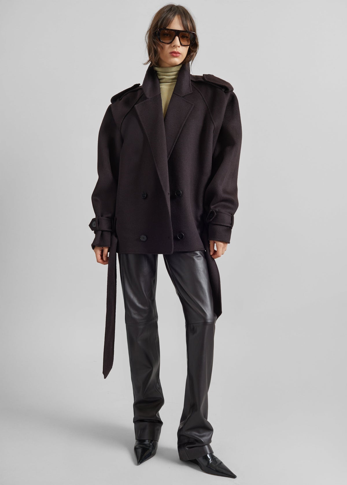 Elys Short Wool Trench - Dark Plum β view 4 of 10