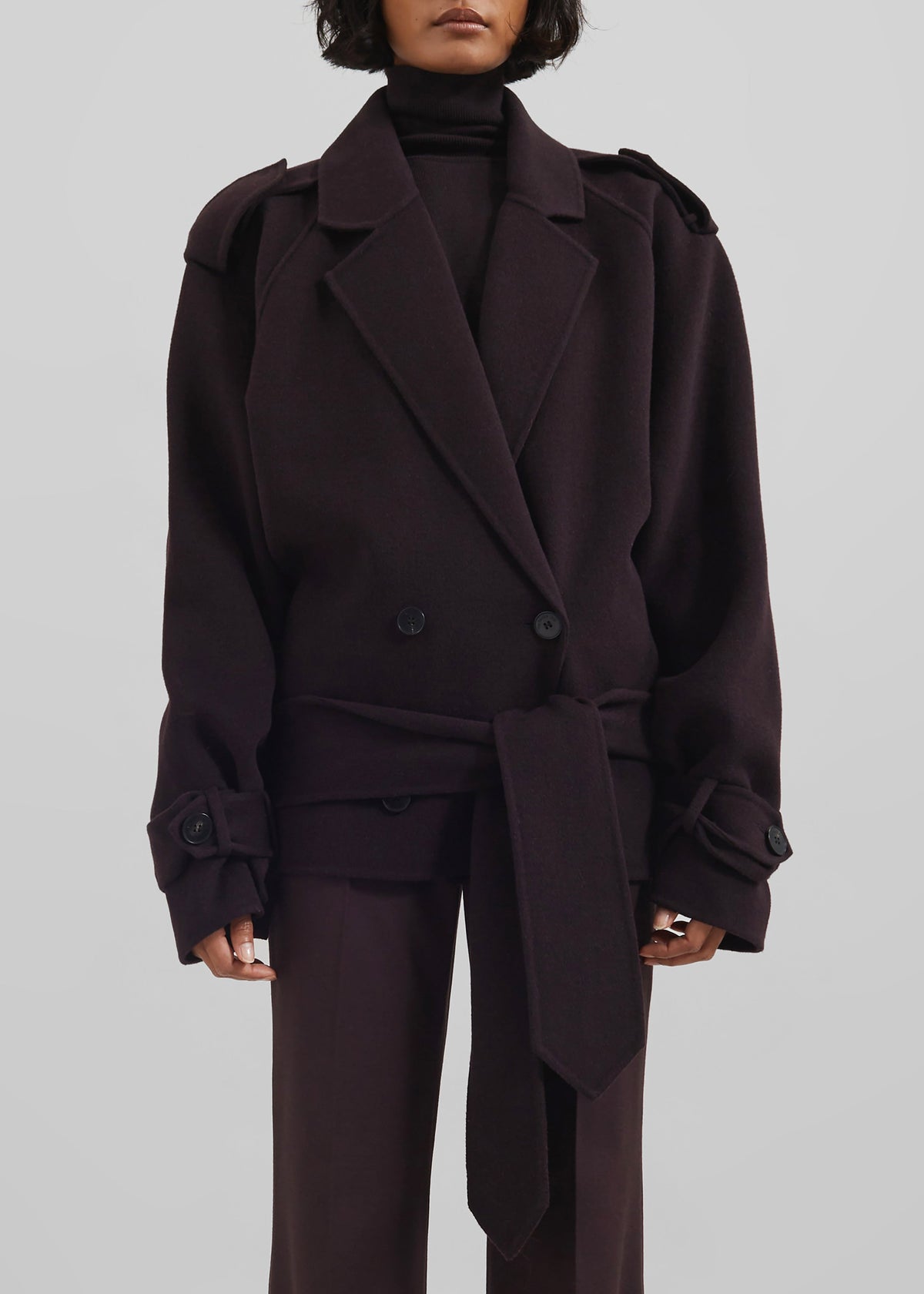 Elys Short Wool Trench - Dark Plum β view 7 of 10