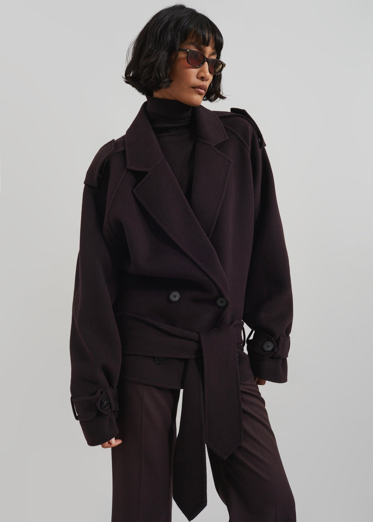 Elys Short Wool Trench - Dark Plum β view 6 of 10