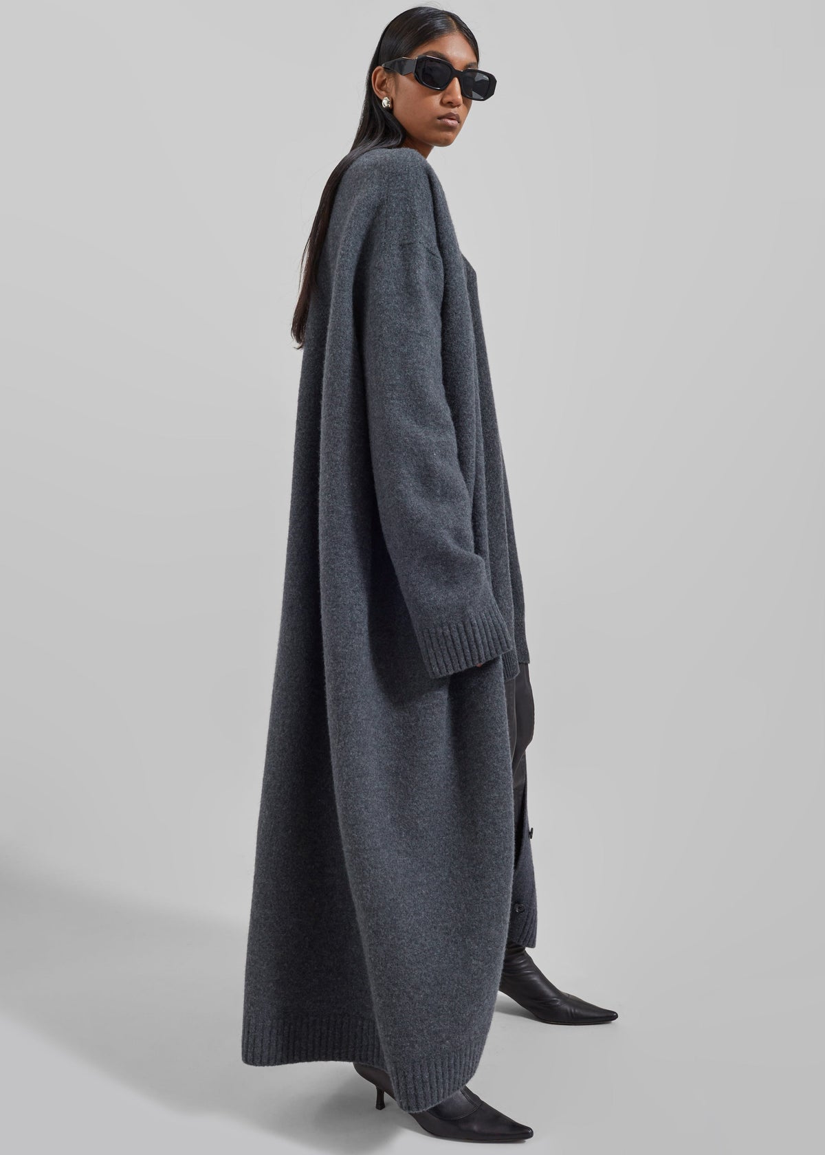 Emi Long Knit Cardigan - Dark Grey Melange β view 2 of 10