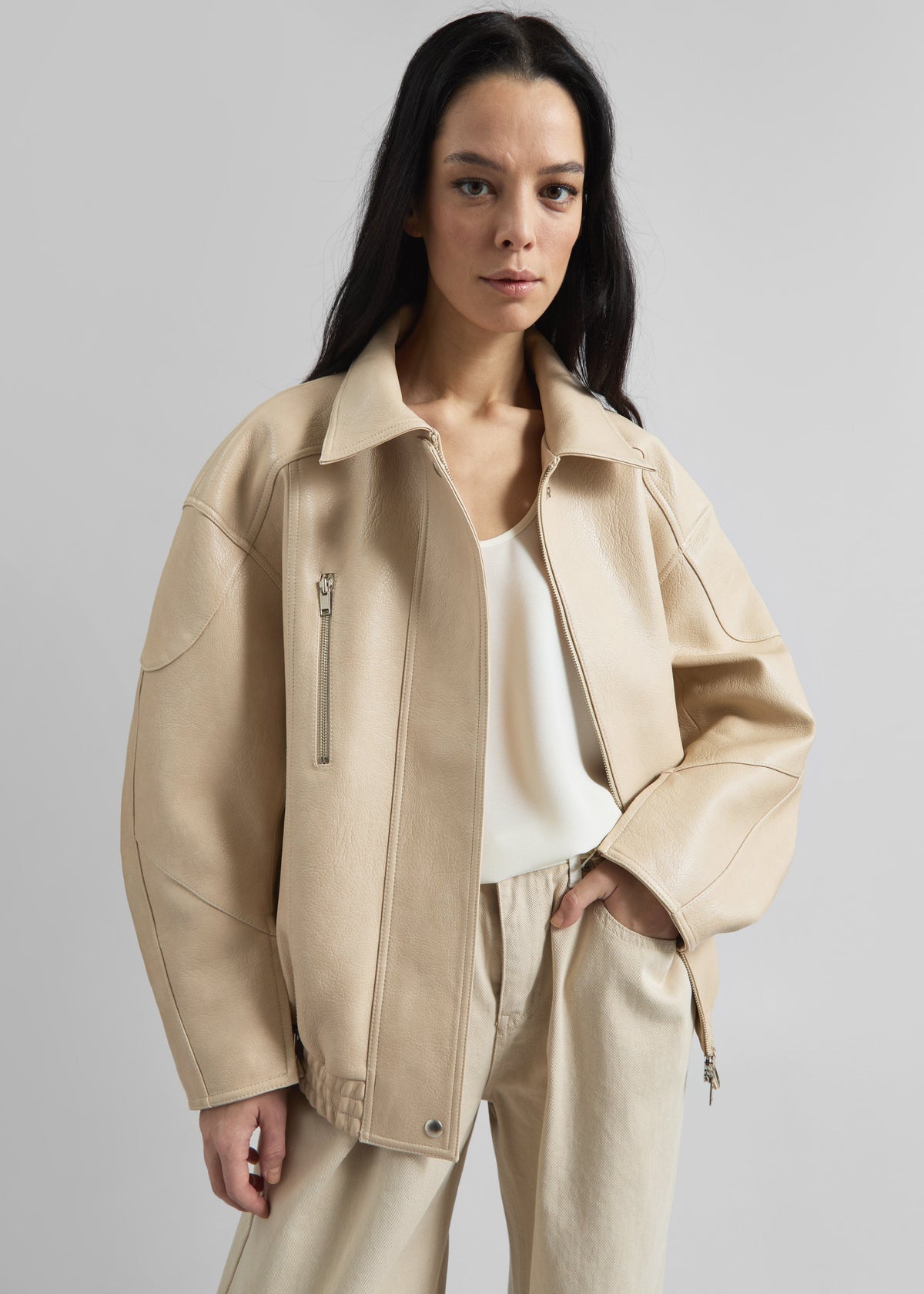 Enora Faux Leather Jacket - Cream β view 3 of 7