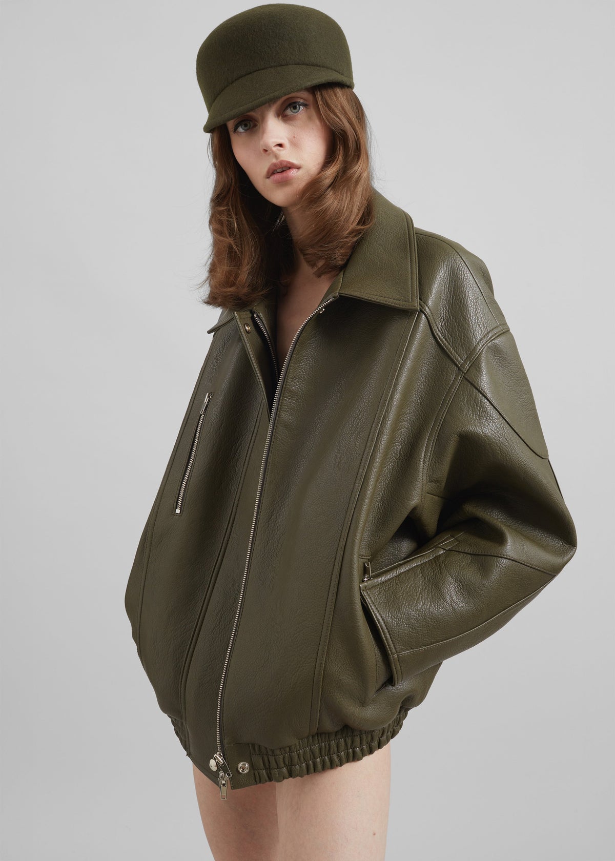 Enora Faux Leather Jacket - Olive β view 2 of 12