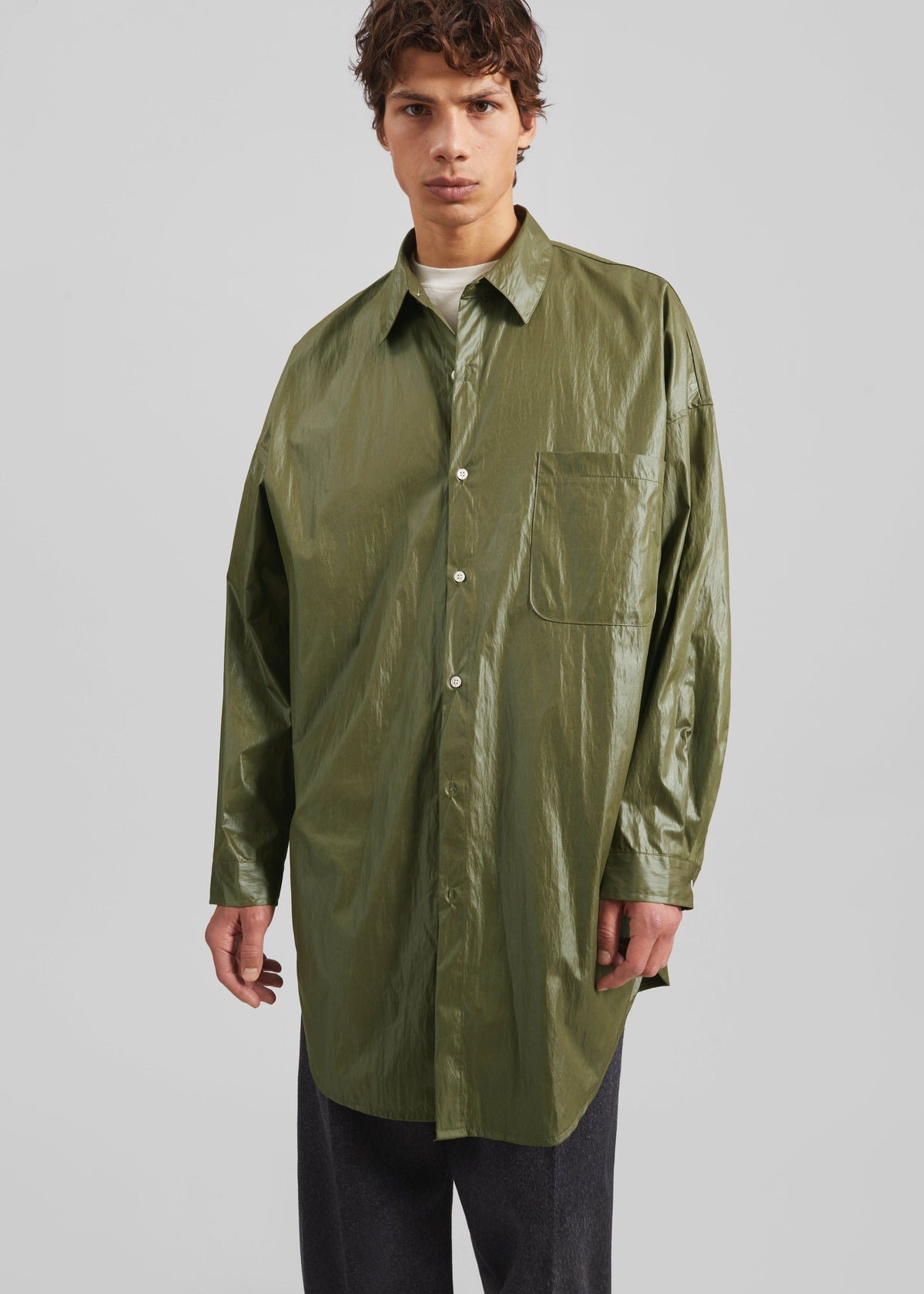 Etah Lustrous Oversized Shirt - Olive β view 4 of 6