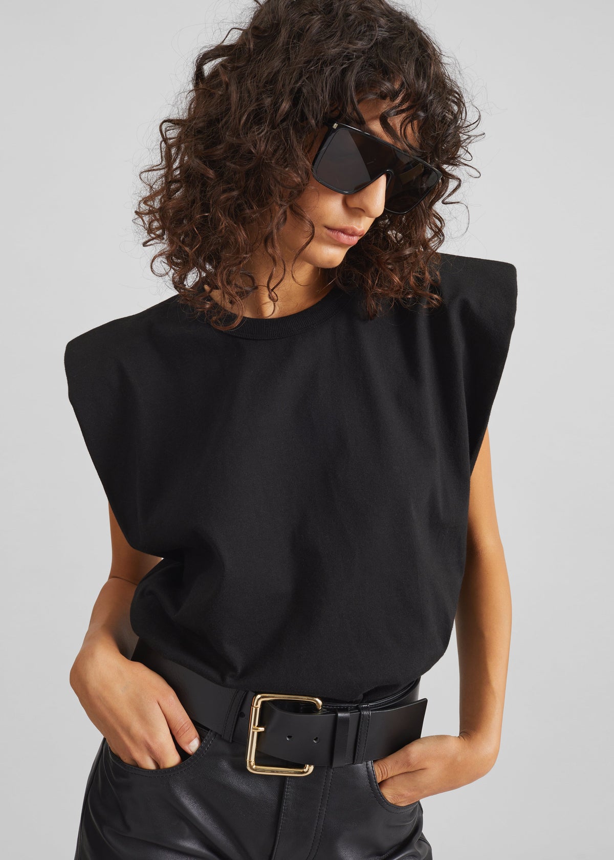 Eva Padded Shoulder Muscle T-Shirt - Black β view 5 of 11
