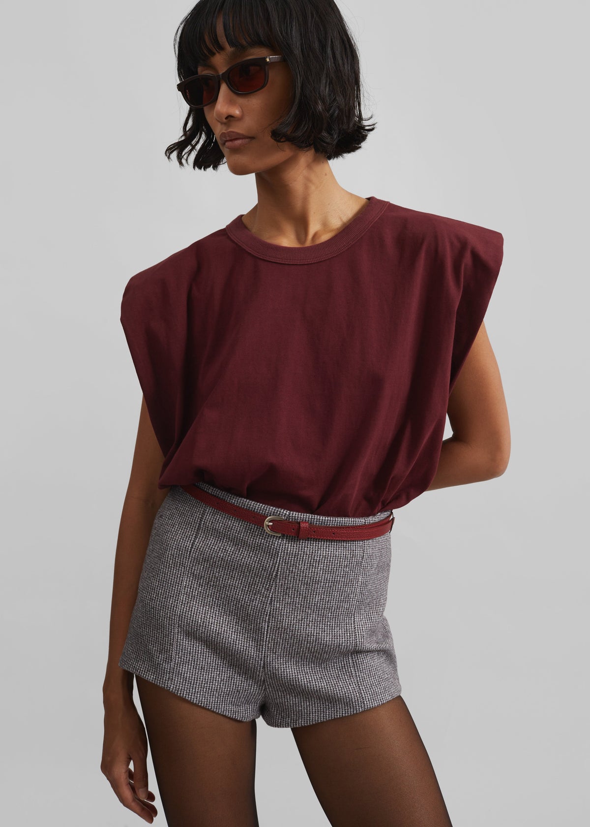 Eva Padded Shoulder Muscle T-Shirt - Burgundy β view 1 of 5